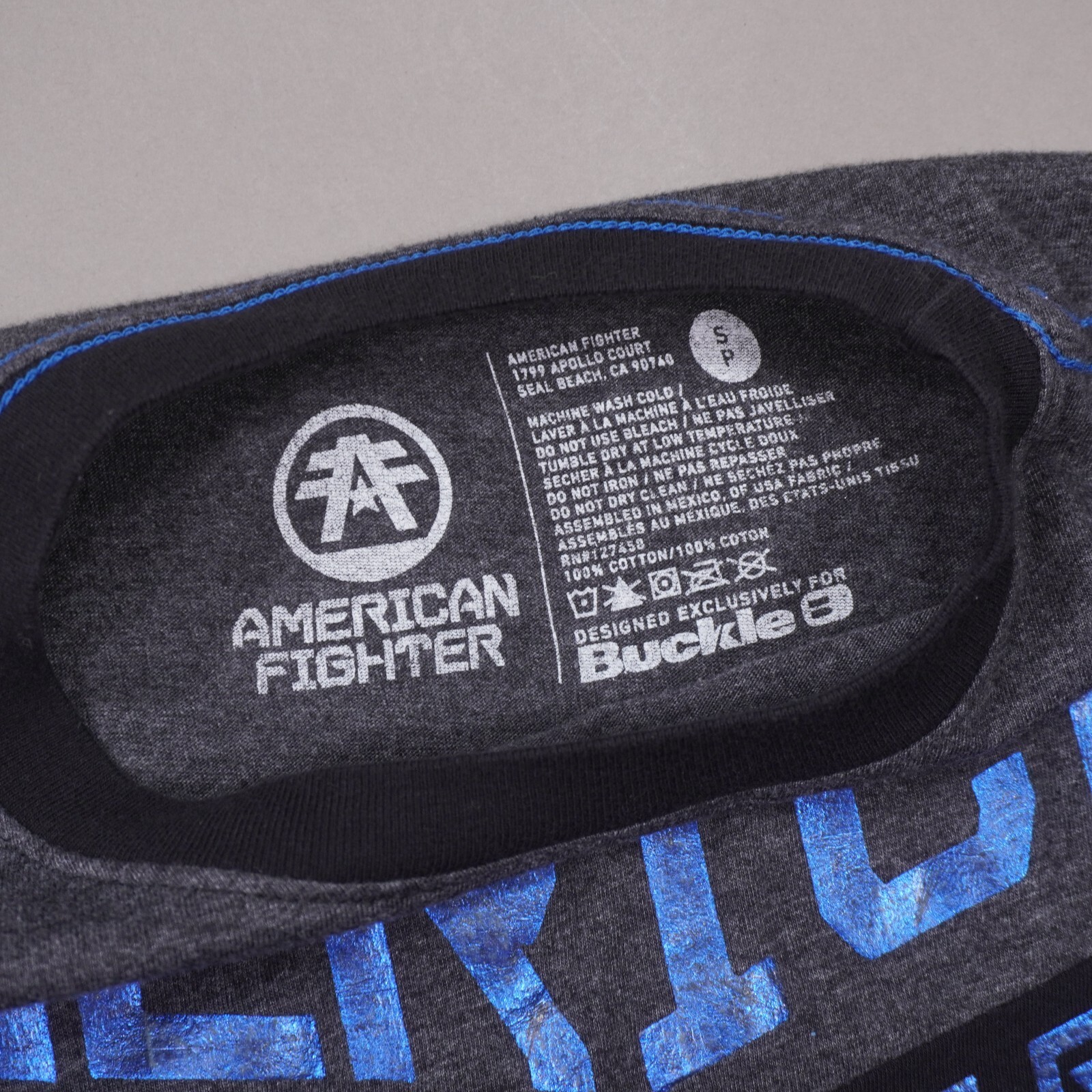 American Fighter Shiny Blue Graphic Long Sleeve T Shirt Mens Small Gray Black gallery