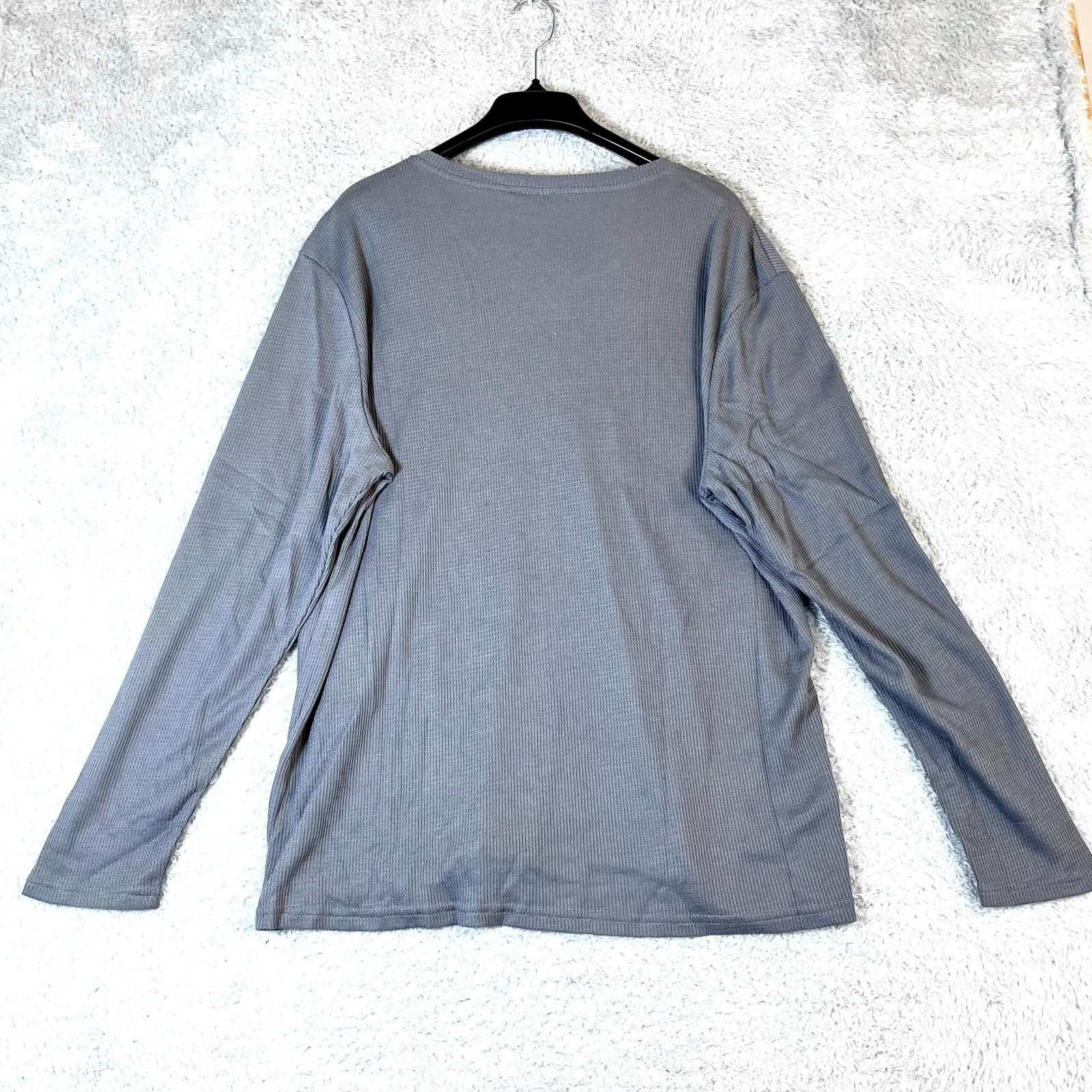 Ficerd Men's Solid Gray V-neck Long Sleeve Thermal Waffle T-Shirt Size XL gallery