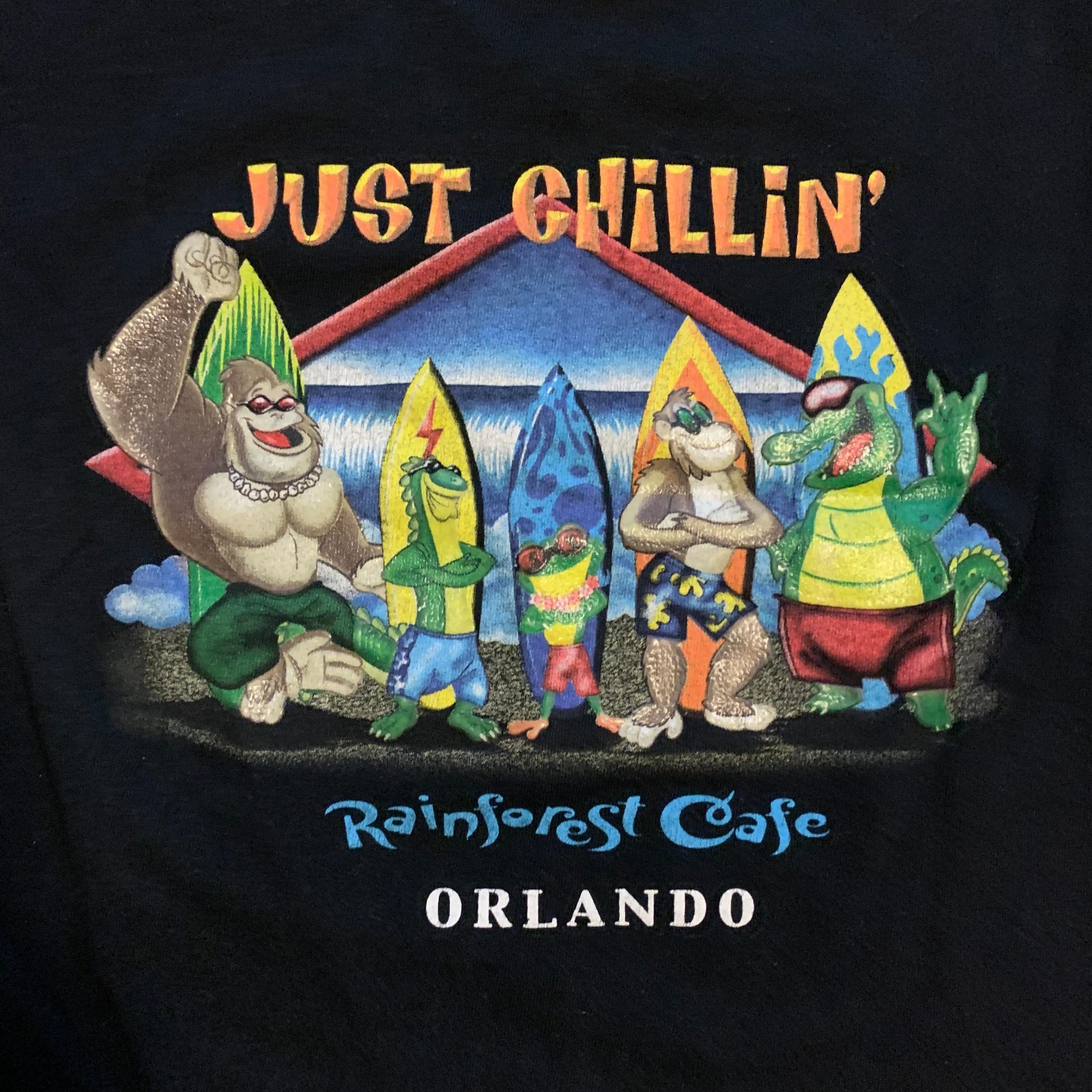 Vintage Rainforest Cafe Orlando FL Just Chillin' Surf Beach Youth T-Shirt XS gallery