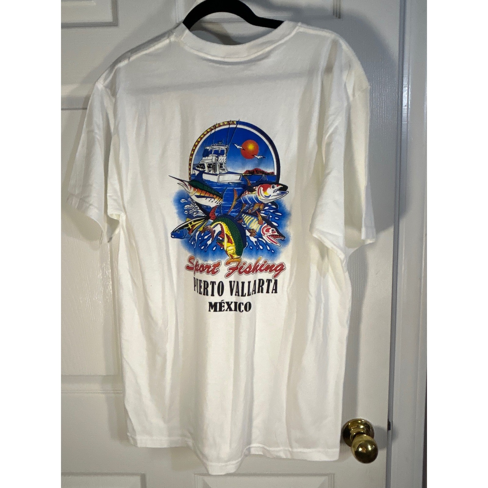 Mens L Sport Fishing Puerto Vallarta Mexico Graphic T Shirt White Yazbek gallery
