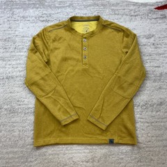 LL Bean Wool Henley Shirt Small Yellow 285509 Padded Elbow Preppy Base Hike Mens
