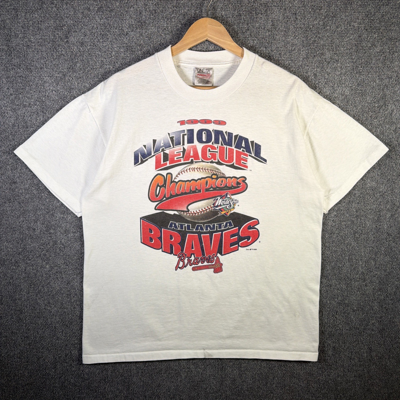 Vintage Atlanta Braves Shirt Mens Large White 90s USA Baseball World Series 1999