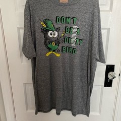 Classic Tee Luv Gray Shirt with Green Print Owl “Dirty Bird”