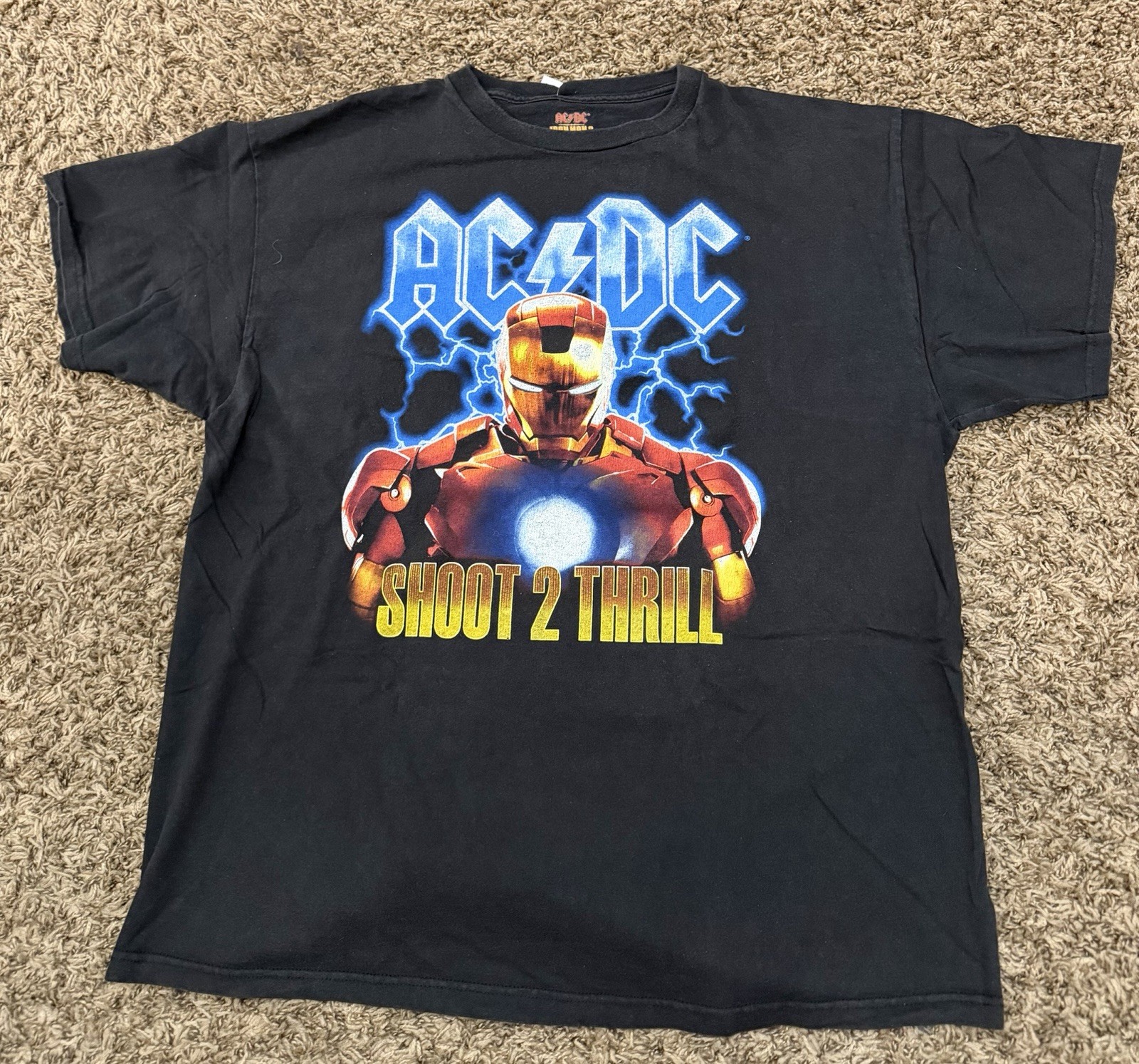 Iron Man 2 AC/DC Shirt Black Music Movie Film Marvel Band Rock Comic Tee Mens XL gallery