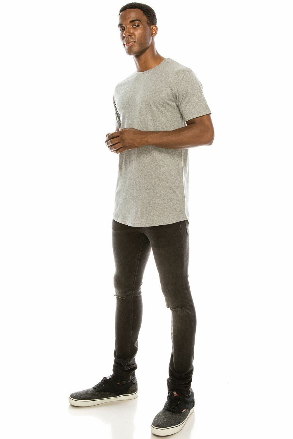 Casual Extended Drop Cut Extra Longline Crewneck T-Shirt (Grey) gallery