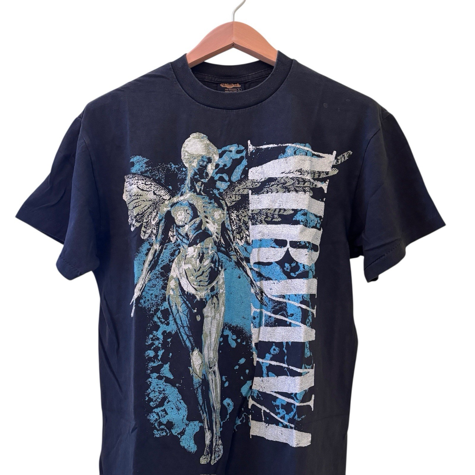 NIRVANA Vintage 90s IN UTERO T-Shirt ANGEL Blue Band Tour REPRINT Size Large gallery