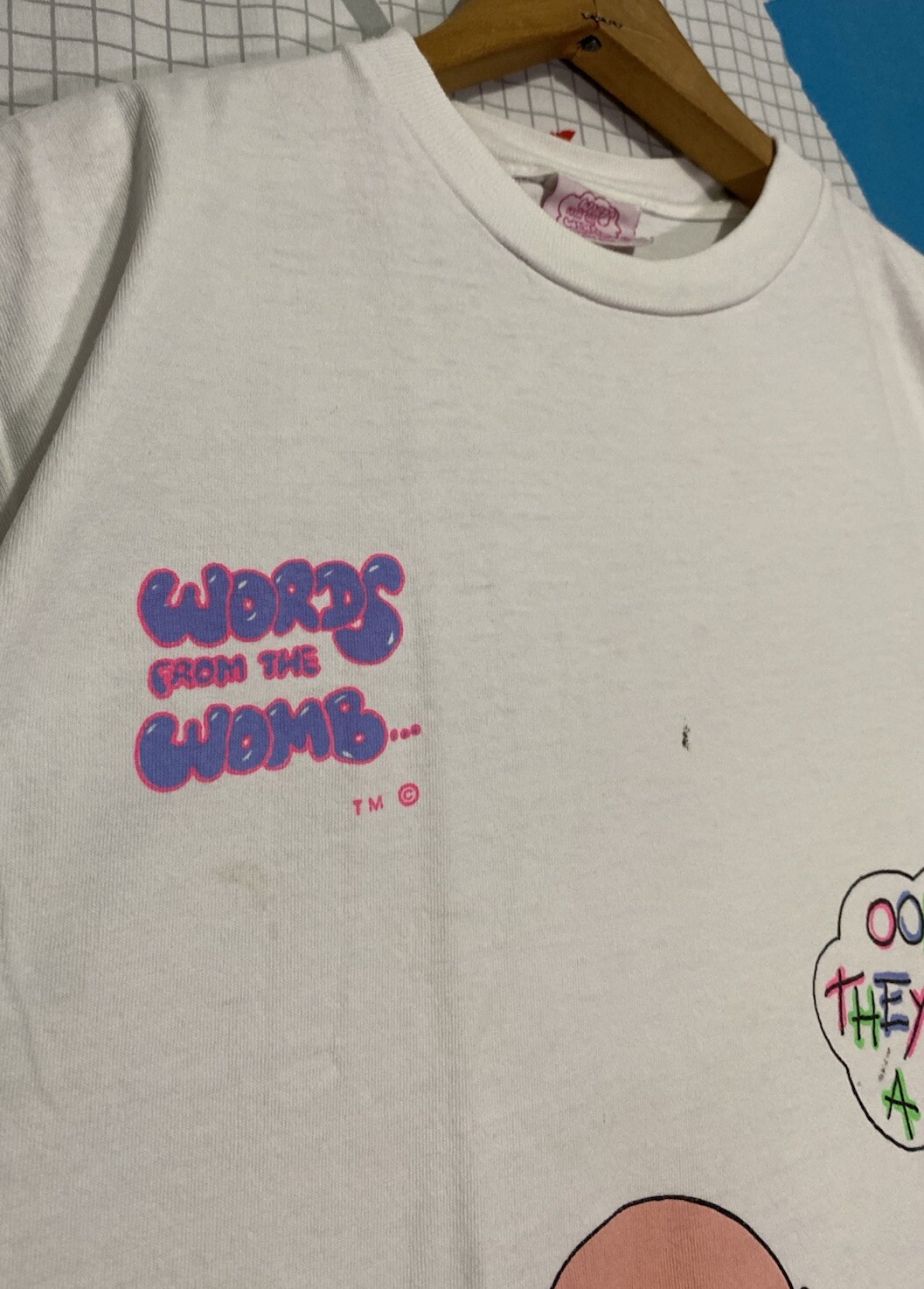 Vintage Words From The Womb Tshirt XL Funny Baby Newborn Fetus Cartoon 1991 gallery