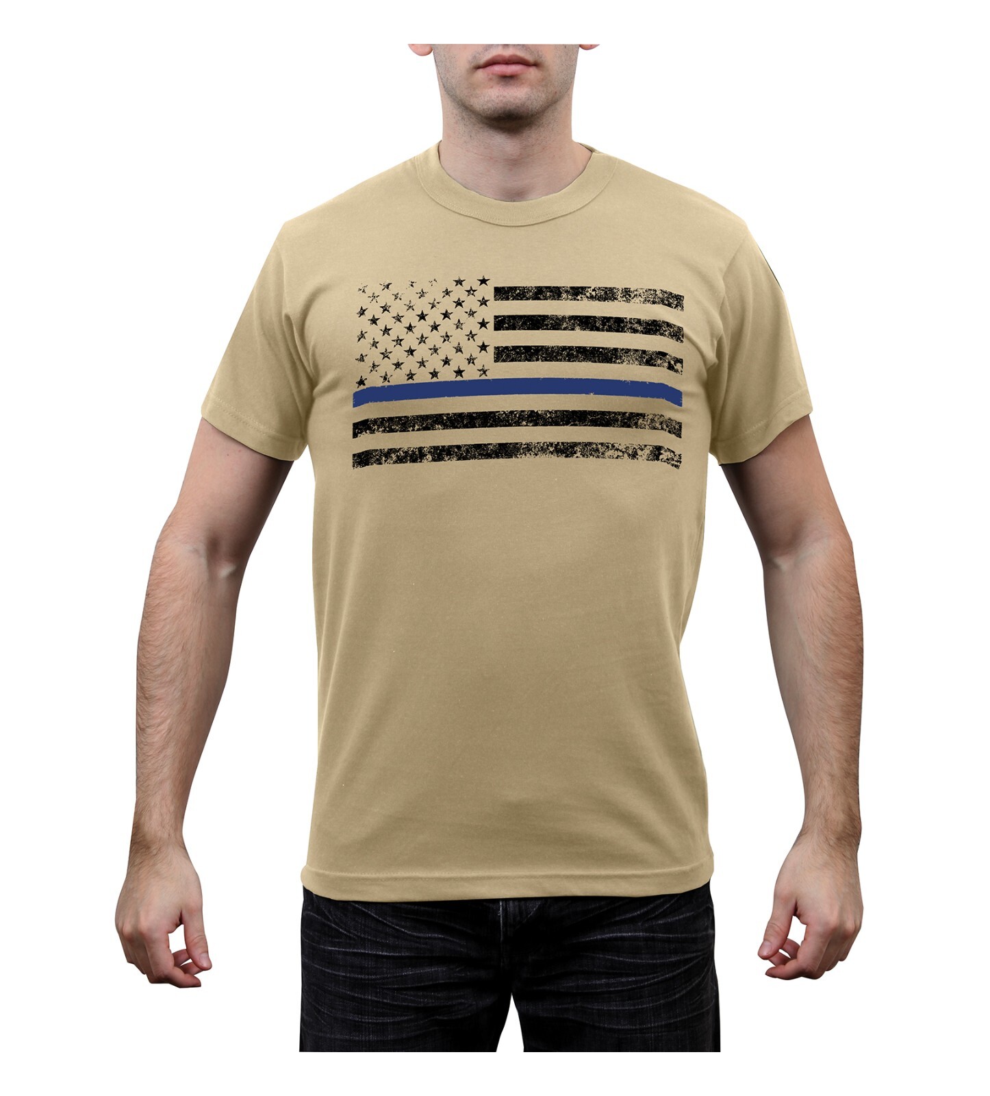 Rothco Thin Blue Line T-Shirt – Desert Sand TBL American Flag Casual Tee Shirt