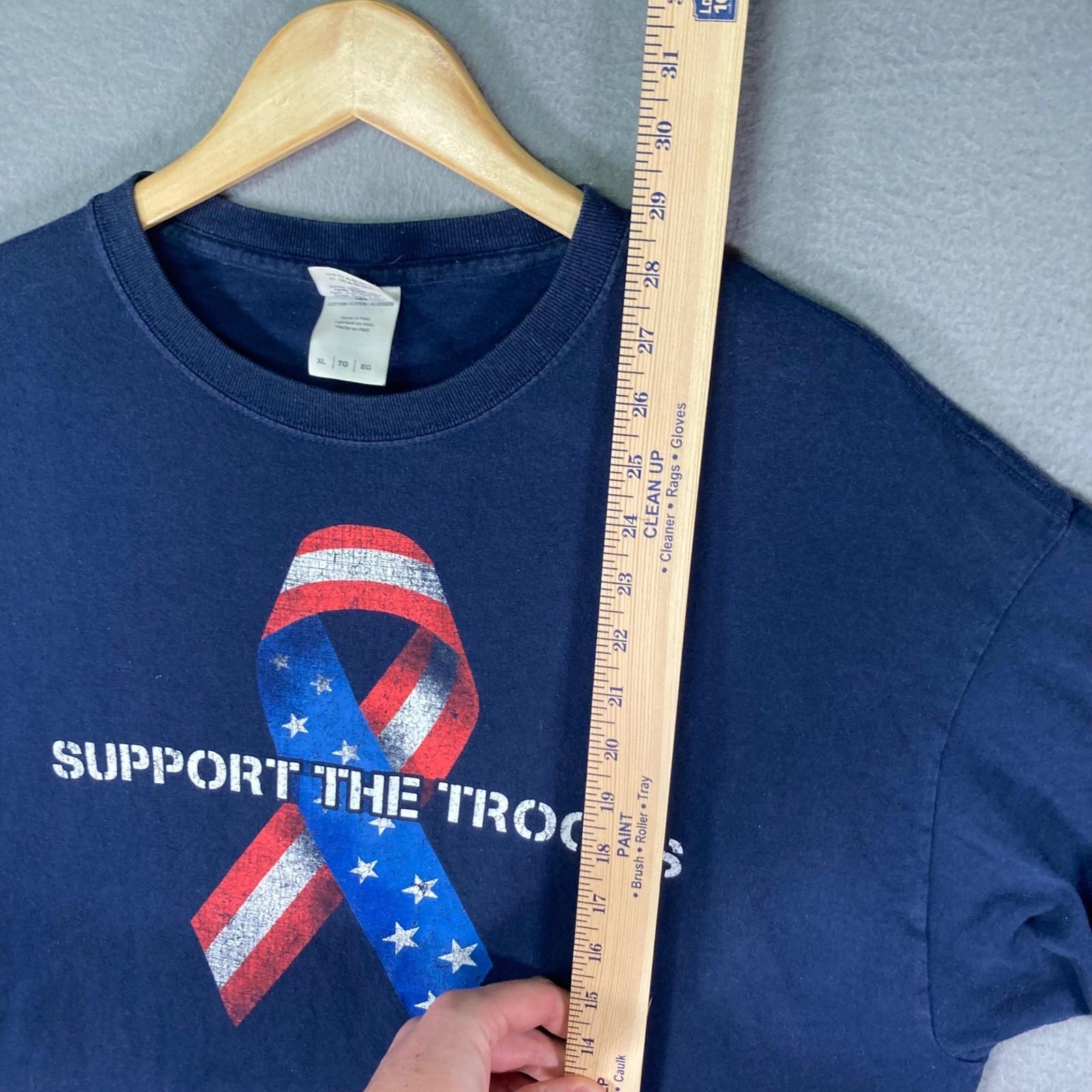 Support The Troops T-Shirt Men's XL Blue Patriotic American Flag USA Tee gallery