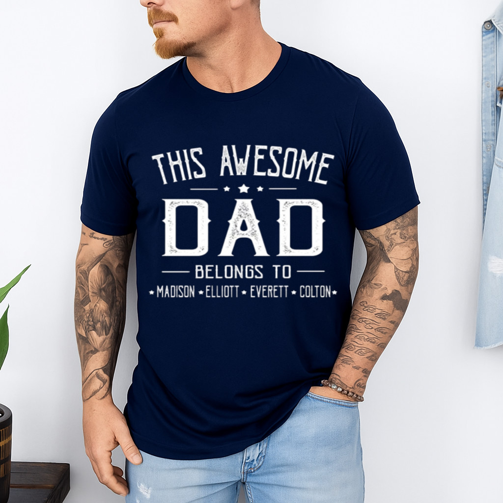 Personalized This Awesome Dad Belongs To Shirt, Custom Kids Names Father's Day gallery
