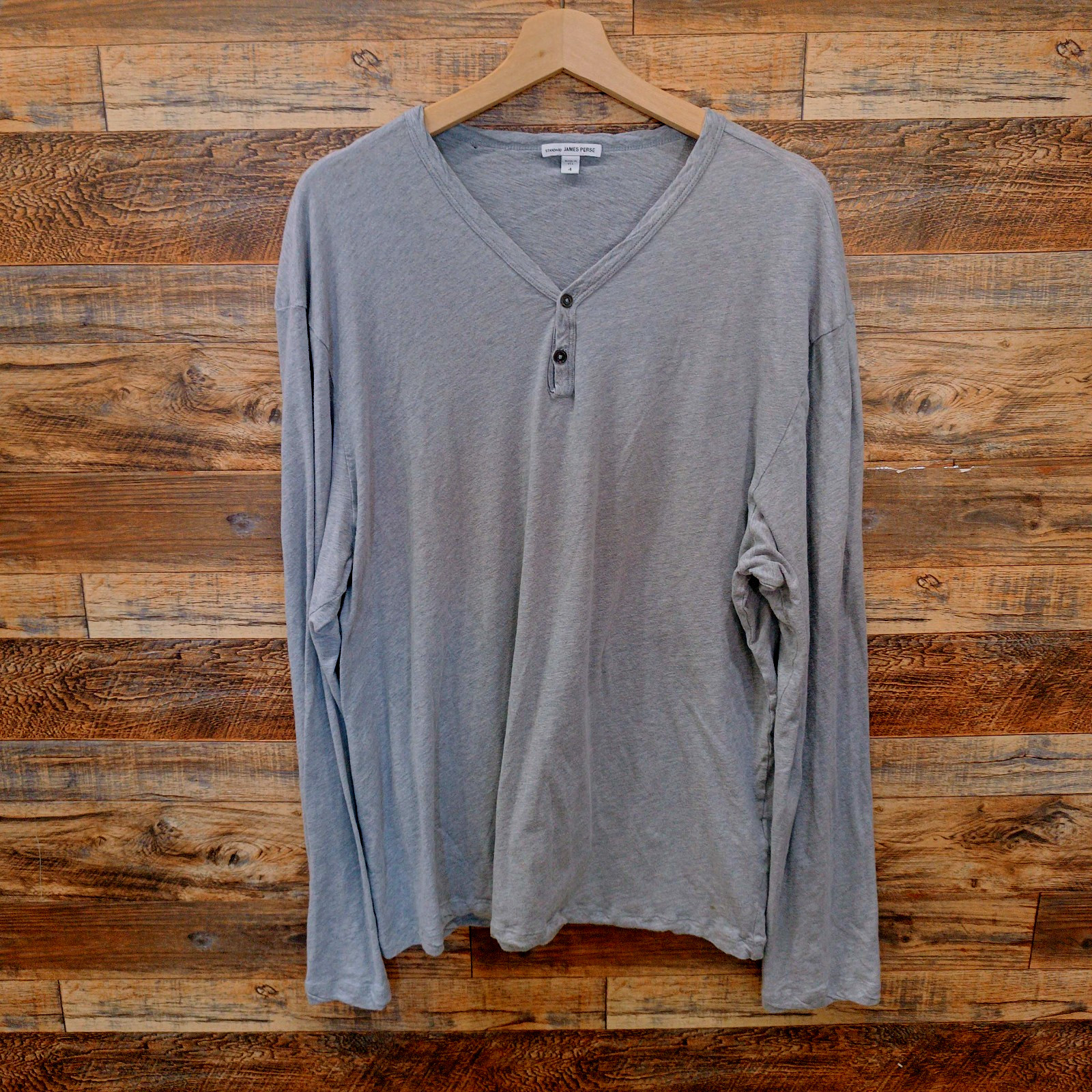 James Perse Henley Shirt Mens Large 4 Gray Long Sleeve Cotton MSH3933
