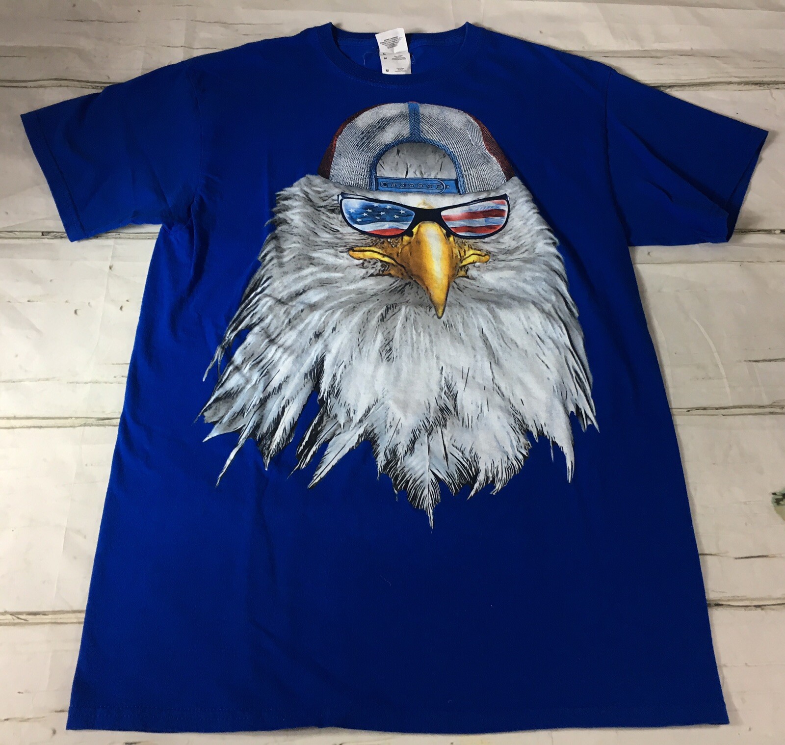 Bald Eagle Trucker Hat Sunglasses Red White Blue America USA T Shirt Sz M EUC gallery