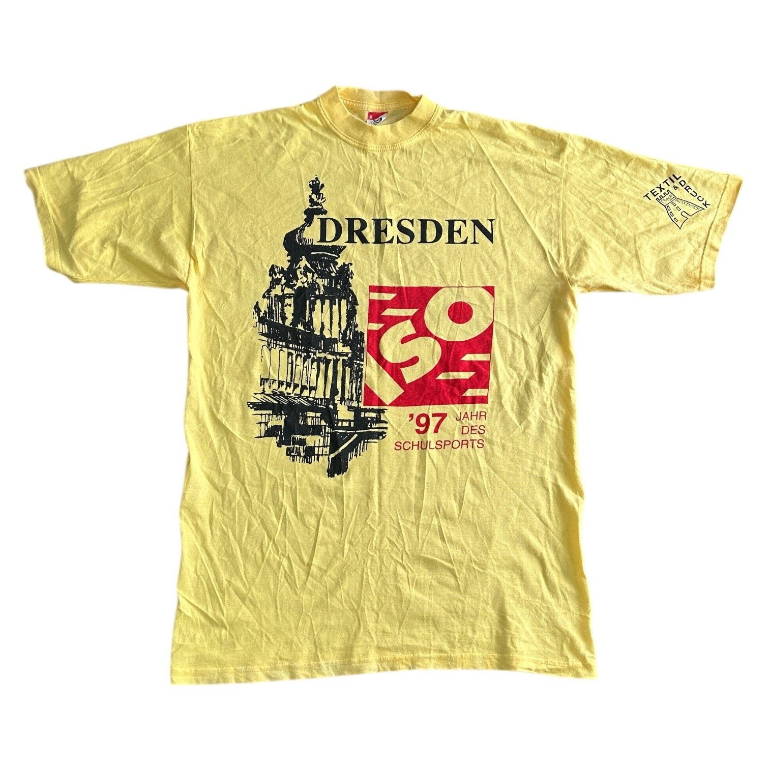 Vintage Hering Yellow Classic T-Shirt Dresden 90s Retro Graphic Mens XL