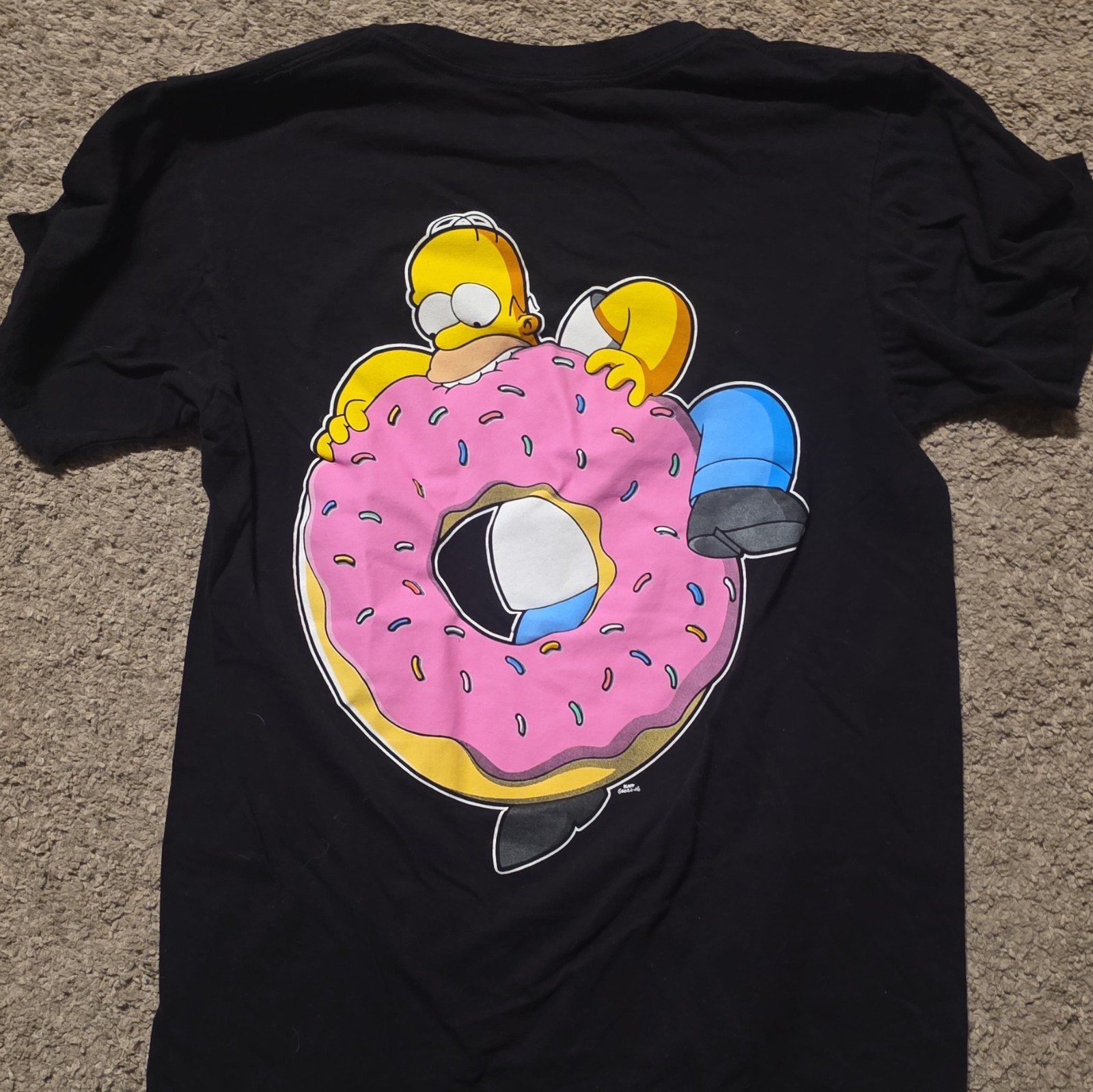 The Simpsons Men's M Black Crew Neck Short Sleeve Cotton Homer Donut T-Shirt gallery
