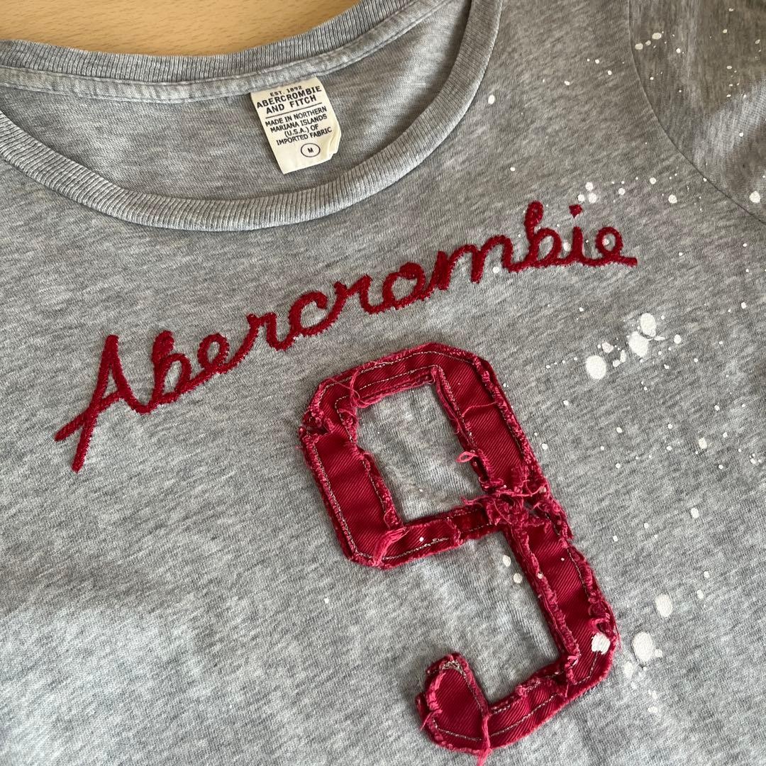 Abercrombie & Fitch Gray Paint Splatter Distressed Patch Logo Tee Size M gallery