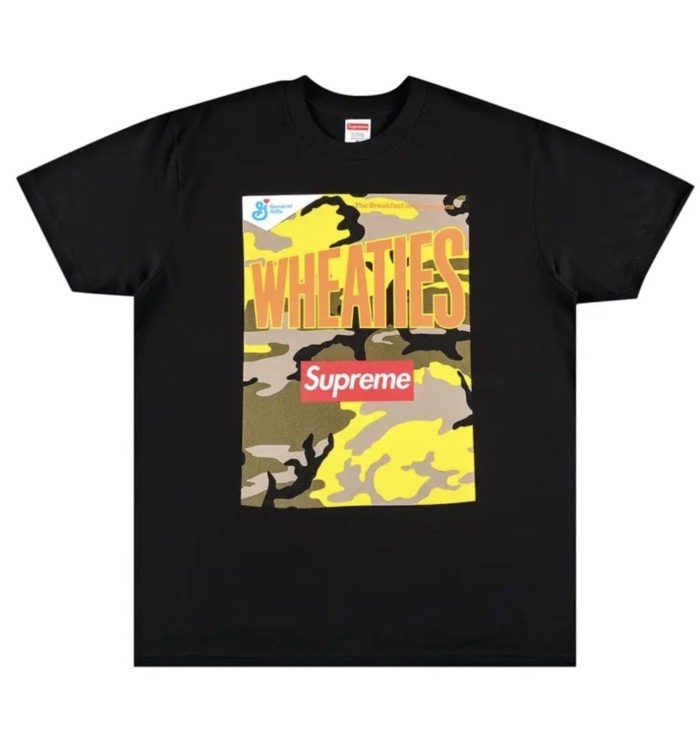 Supreme Wheaties Camouflage Graphic Print Black Men’s Short Sleeve T-Shirt