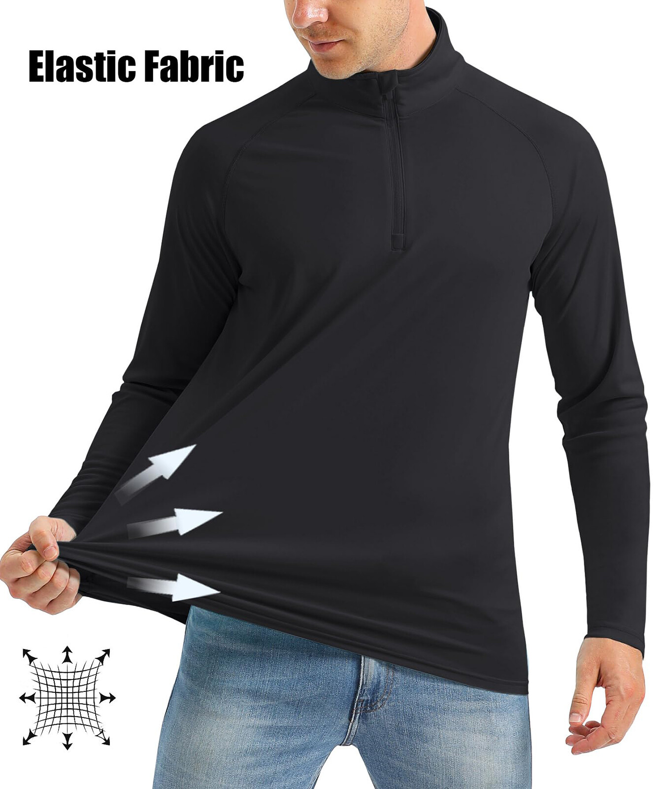 Mens Long Sleeve Shirt 1/4 Zip Sun Protection Shirts UPF 50+ Outdoor Hiking Tops gallery