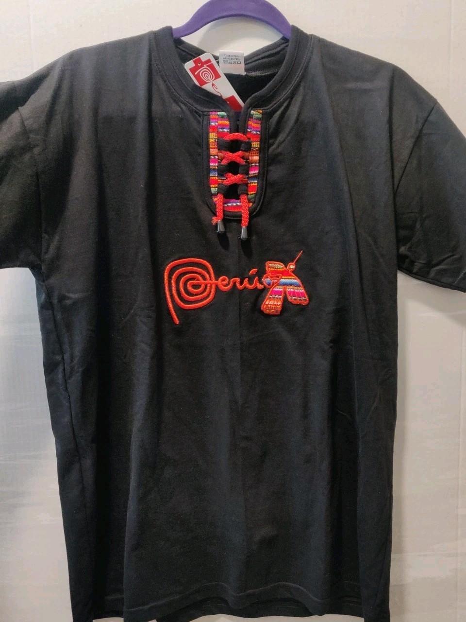 NWT Peru Souvenir Nazca Geoglyph Bird Shirt Lace Collar Peruvian Large gallery