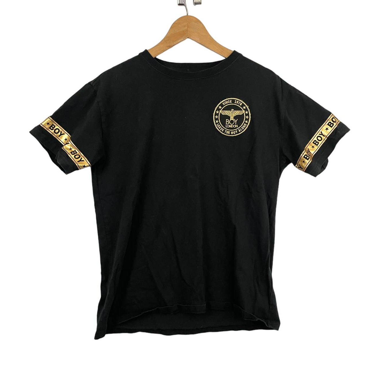 Boy London Black T-Shirt XS Men’s Gold Accent Bird Short Sleeve Logo Embroidered