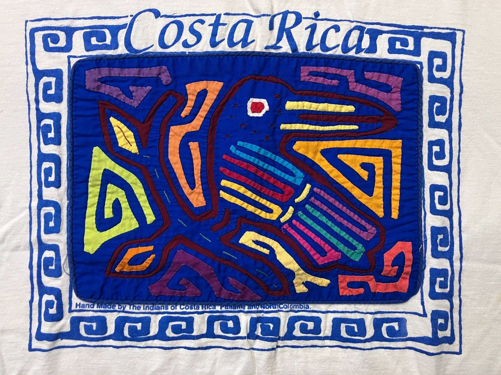 Costa Rica SHIRT Indigenous Made KUNA YALA Hand Set QUILTED Pattern BIRD VINTAGE gallery