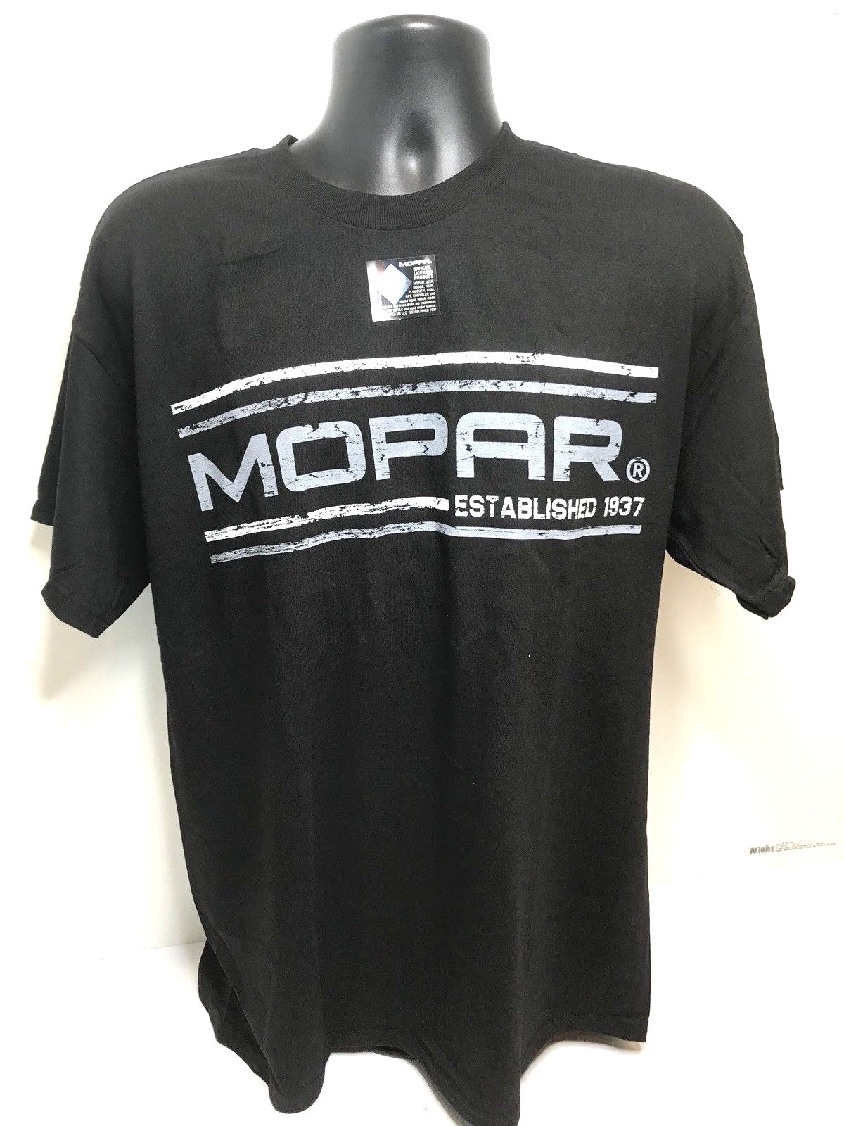 Black T-Shirt w/ White Mopar Established 1937 Emblem / Logo (Licensed)