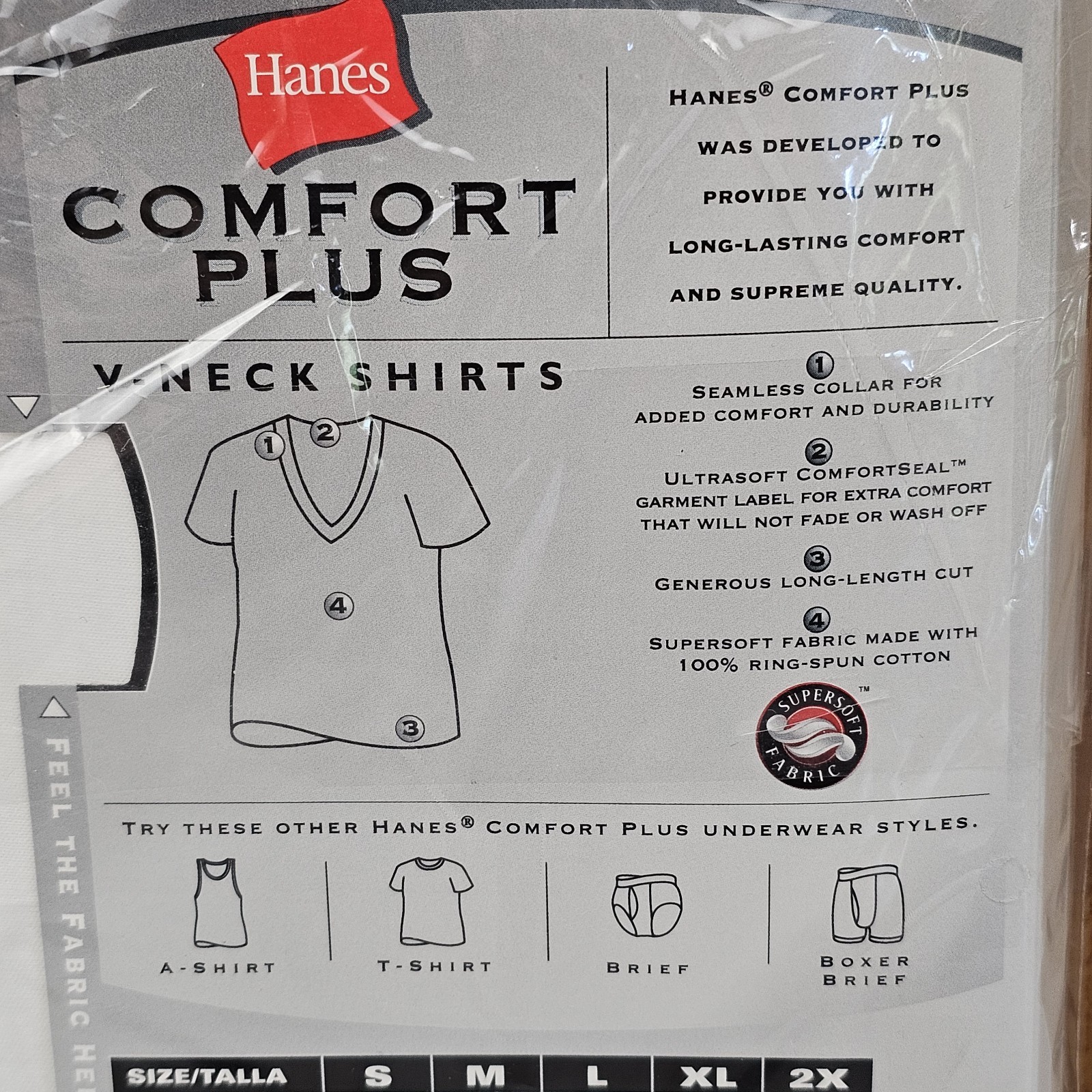 Vintage 2001 Hanes Comfort Plus V-Neck T Shirts Mens Large 2pk White Undershirt gallery