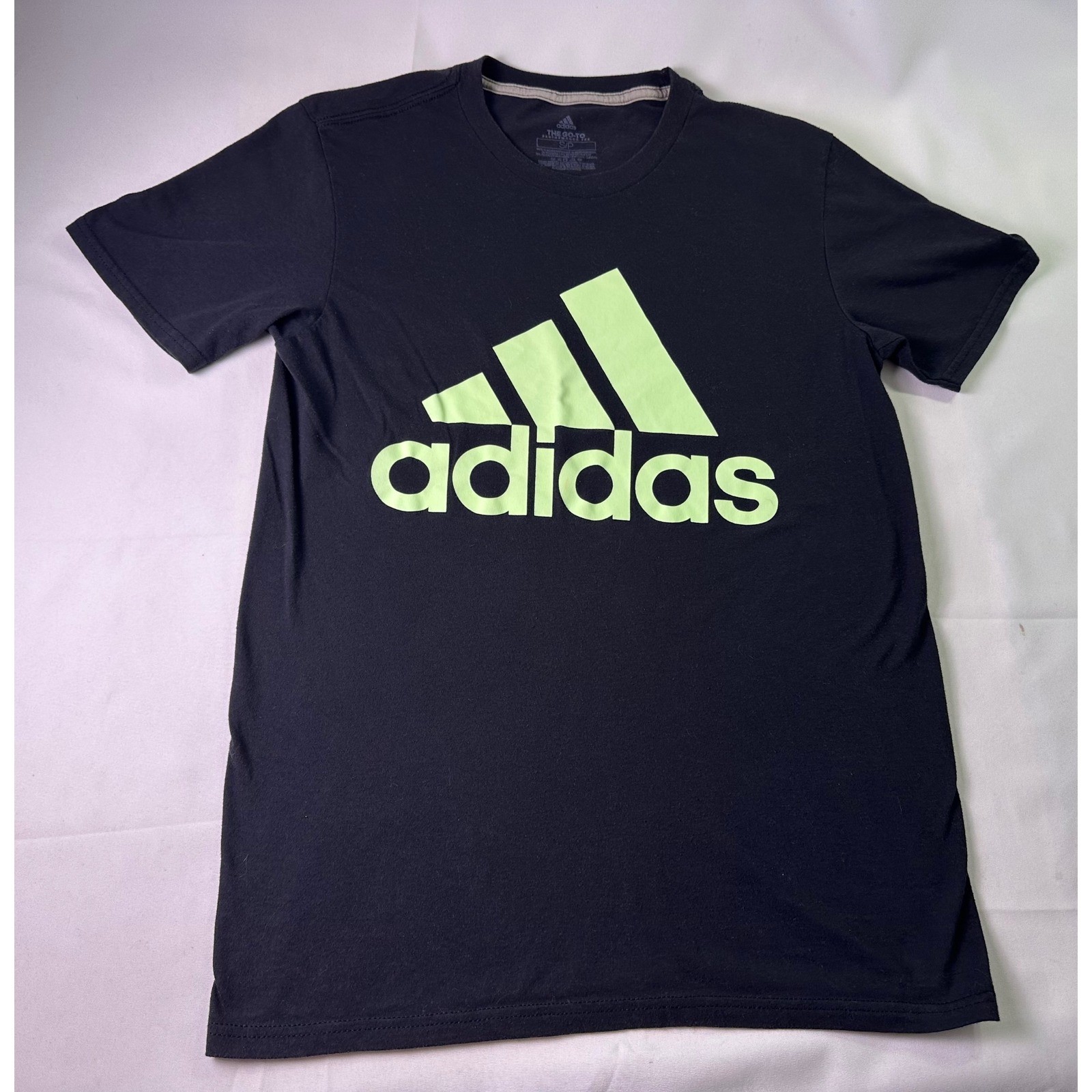 Adidas The Go-To Performance Tee Shirt Mens Small Black Neon Green Climalite S gallery