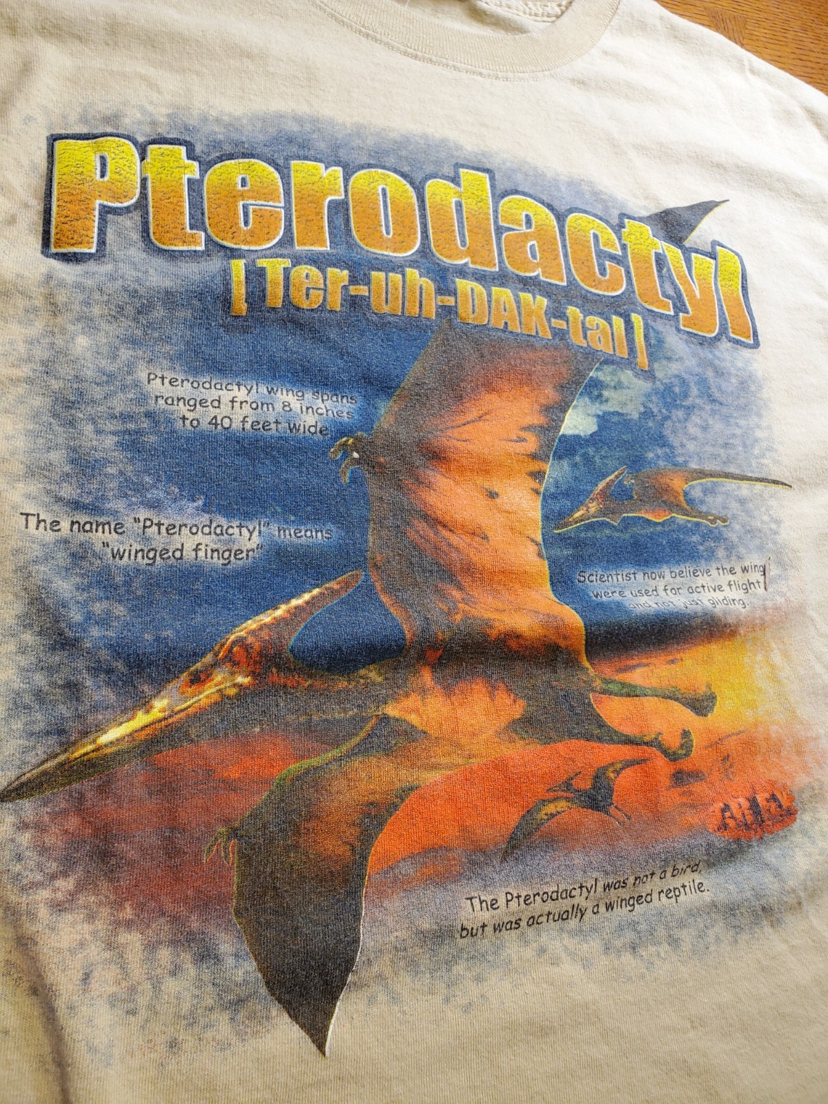 Vintage Pterodactyl Dinosaur Shirt Mens Large Pale yellow gallery