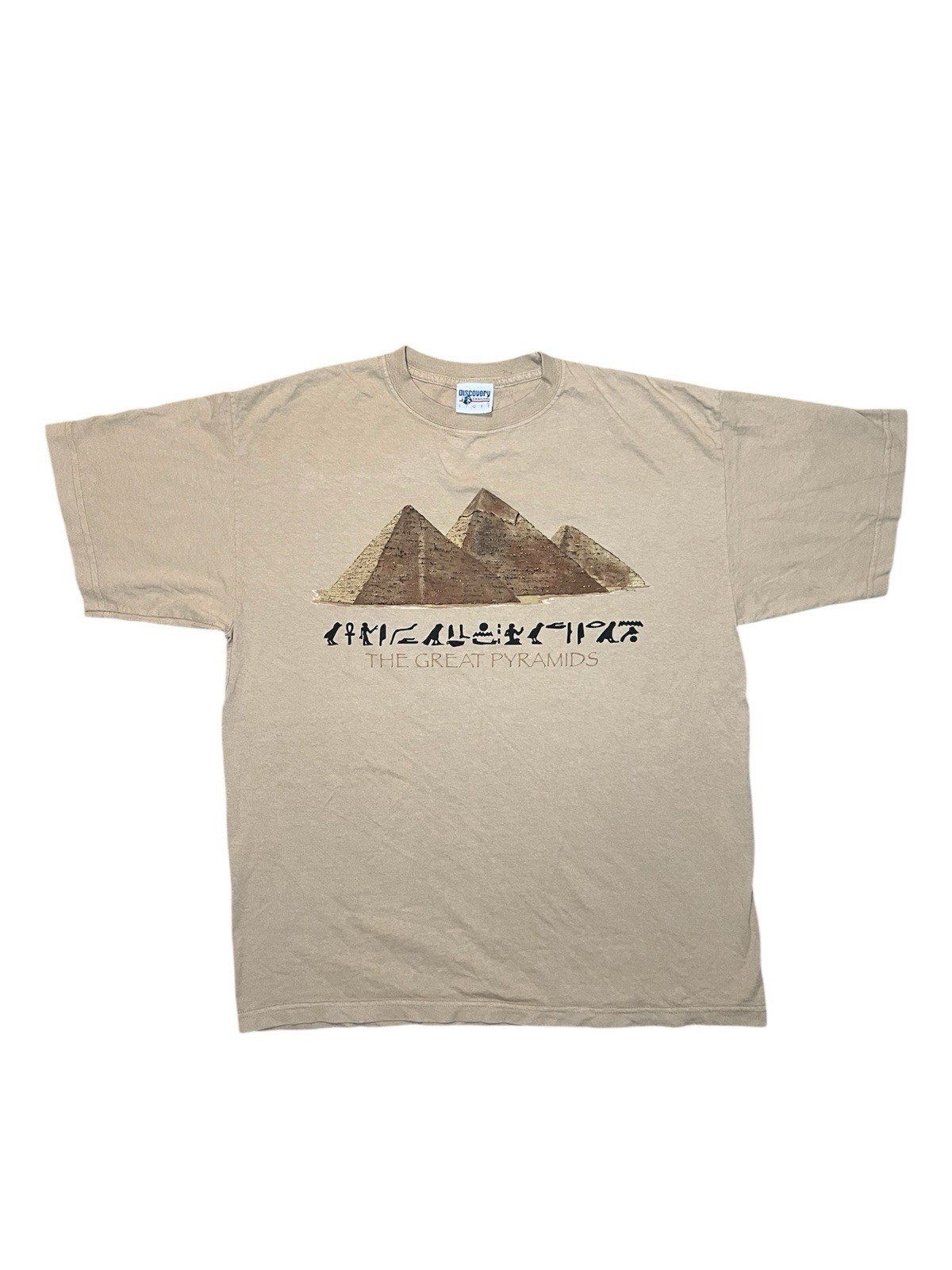 Vintage Discovery Channel Great Pyramids Egypt T-Shirt Men’s L Beige
