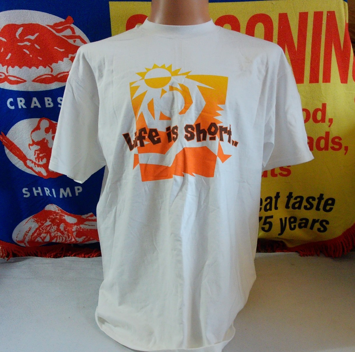 VTG BANANA BOAT Sunscreen T Shirt Mens XL Life is Short Summer Beach TAN EXPRESS