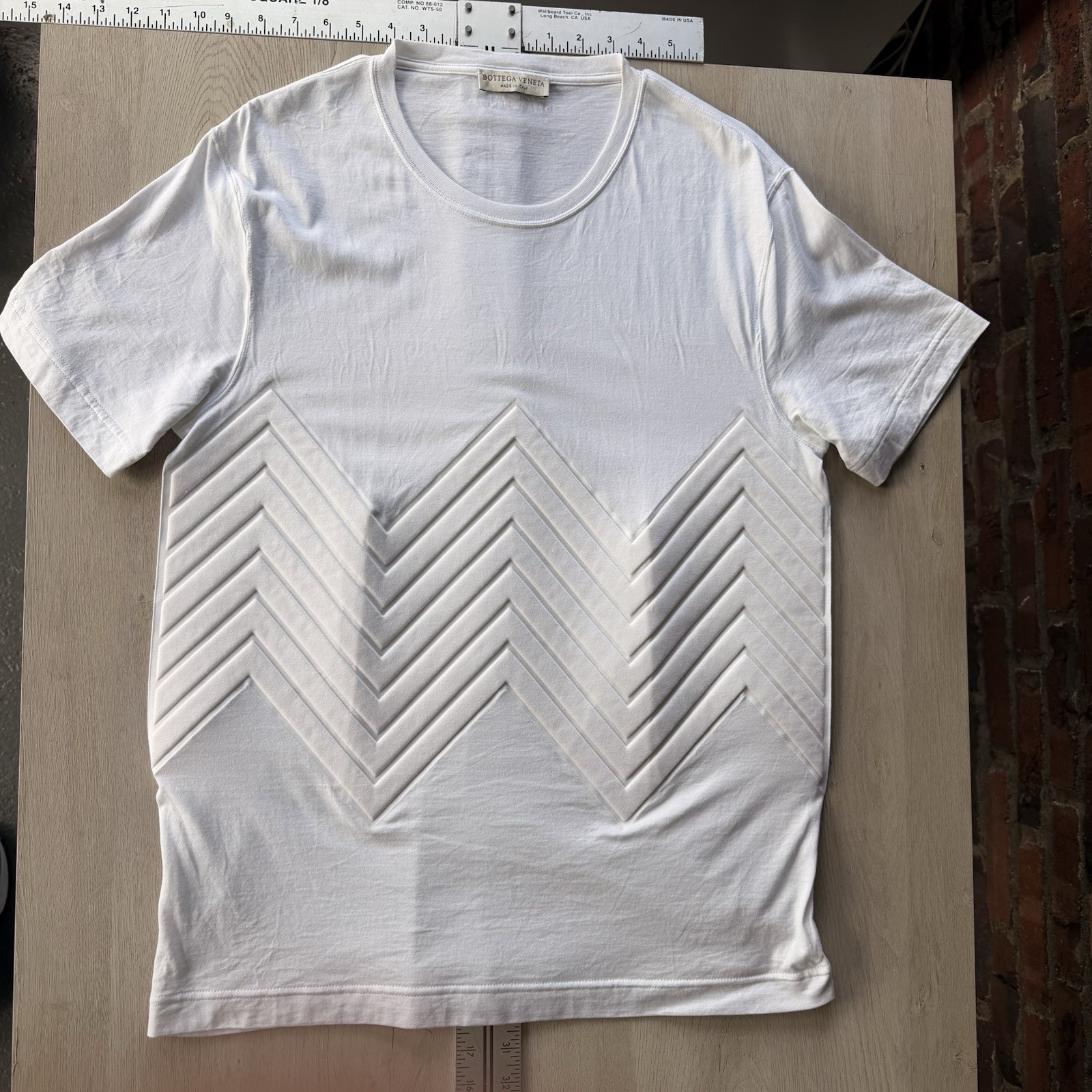 Bottega Veneta White Chevron Embossed Shirt Size 48 Luxury Tee Made In Italy gallery