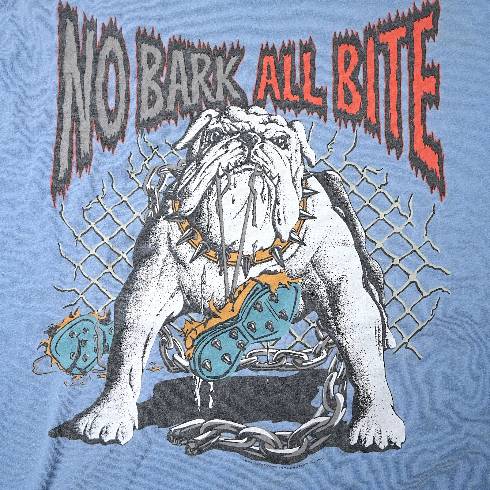 Vintage 1994 LifeForms T-Shirt Mens XL No Bark All Bite Bulldog Light Blue 90s gallery