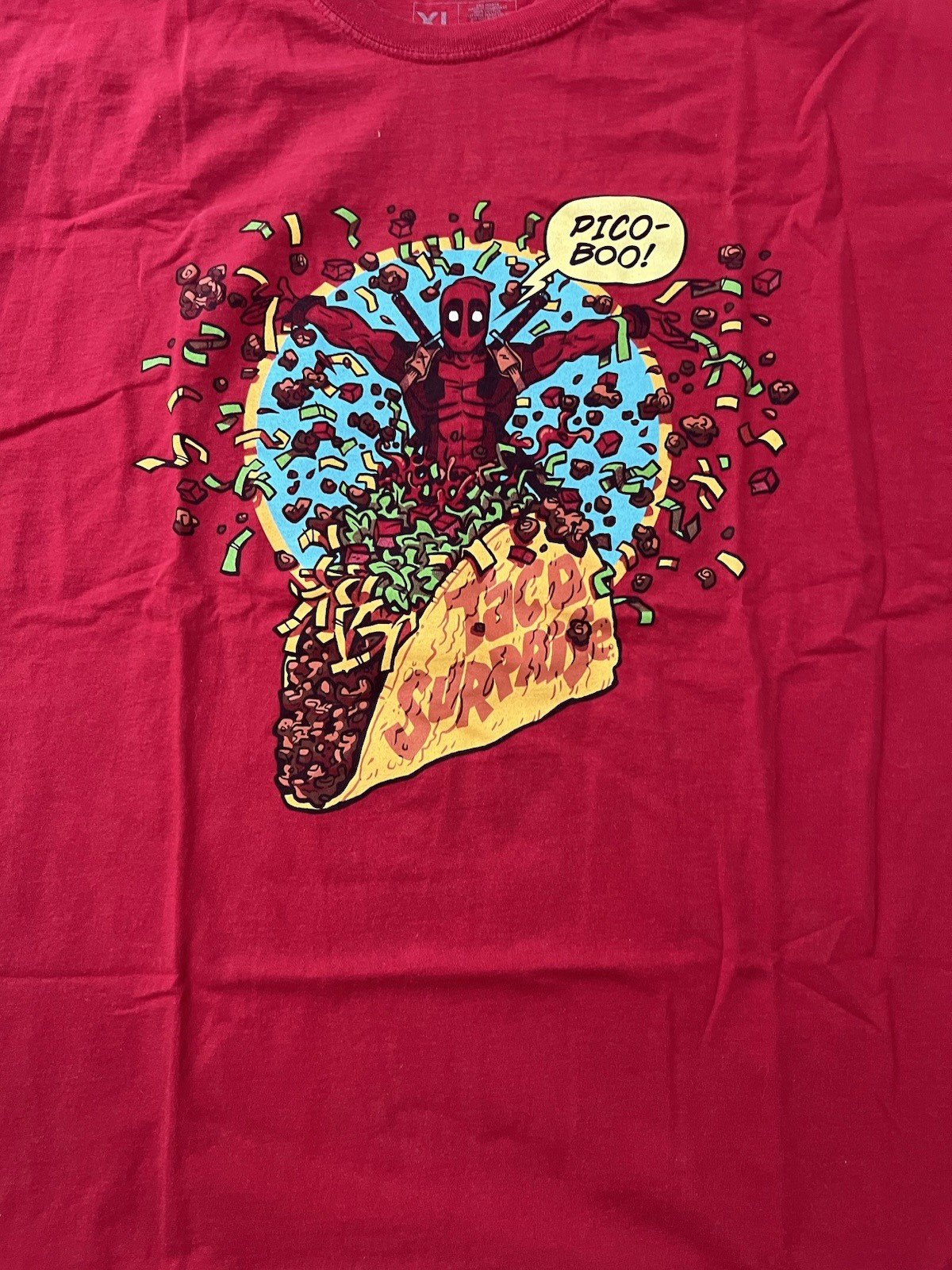 Marvel Deadpool Taco Graphic T-Shirt Red XL Lootcrate Short Sleeve Tee gallery