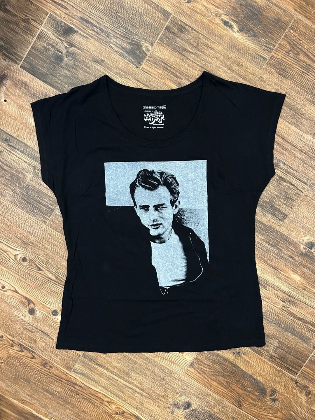 Deadstock James Dean Graphic Tee Glassons Radio Days Black T-Shirt Size 14 Rare