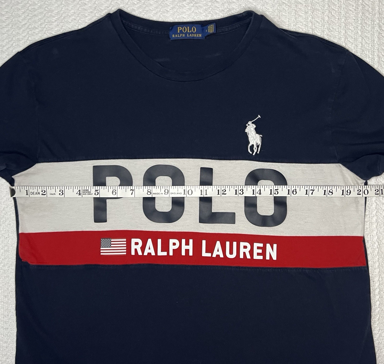 Polo Ralph Lauren Flag Logo Colorblock T-Shirt – Men’s Size M 20” X 24”– Navy gallery