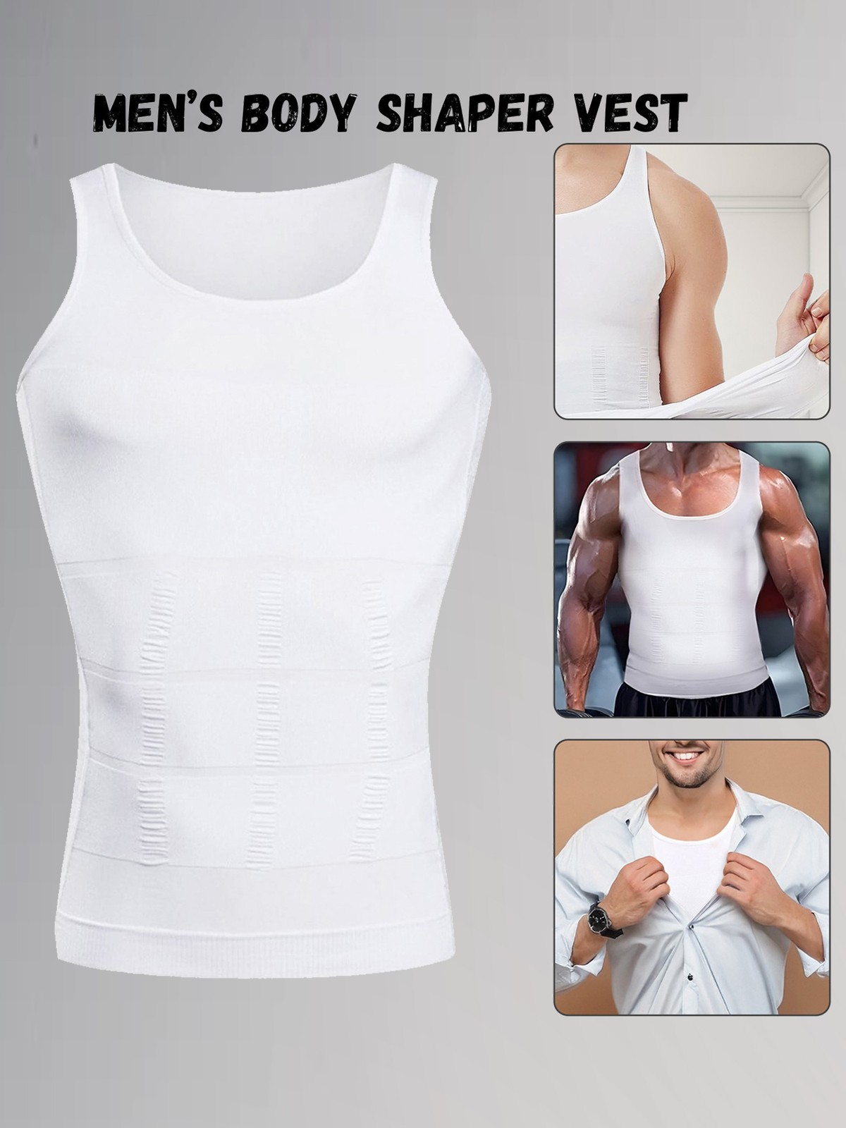 Men Slimming Body Shaper Compression Shirt Tummy Control Vest Fitness Tank Tops gallery