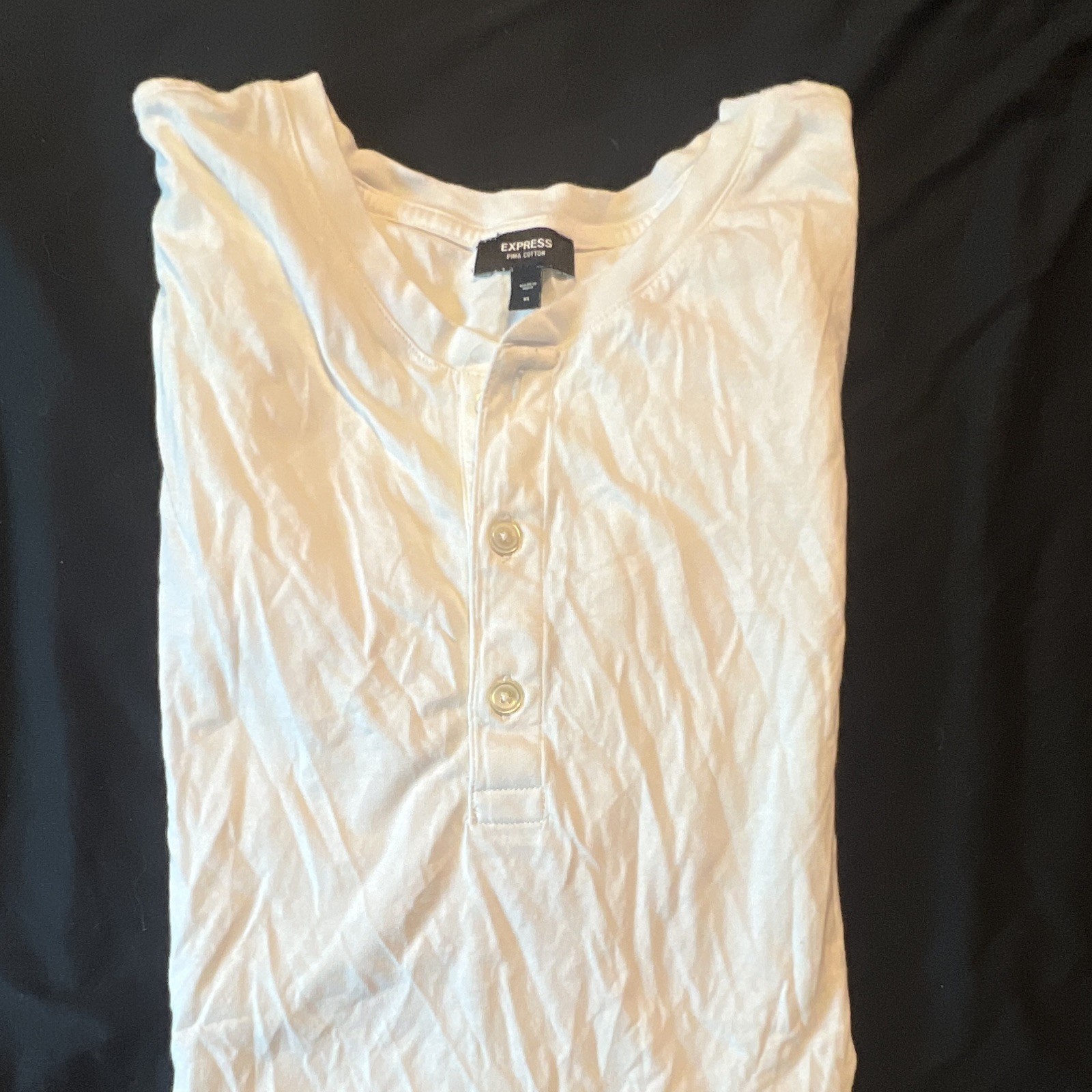 Express Men’s XL Regular White Solid Henley Button Cotton Knit T-Shirt