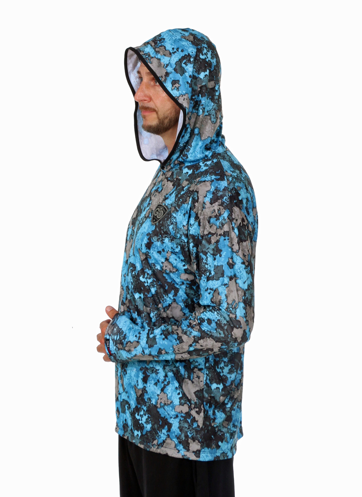 UPF50+ Mens Sun Shield Skin Protection Long Sleeve Microfiber Fishing Shirt Hood gallery