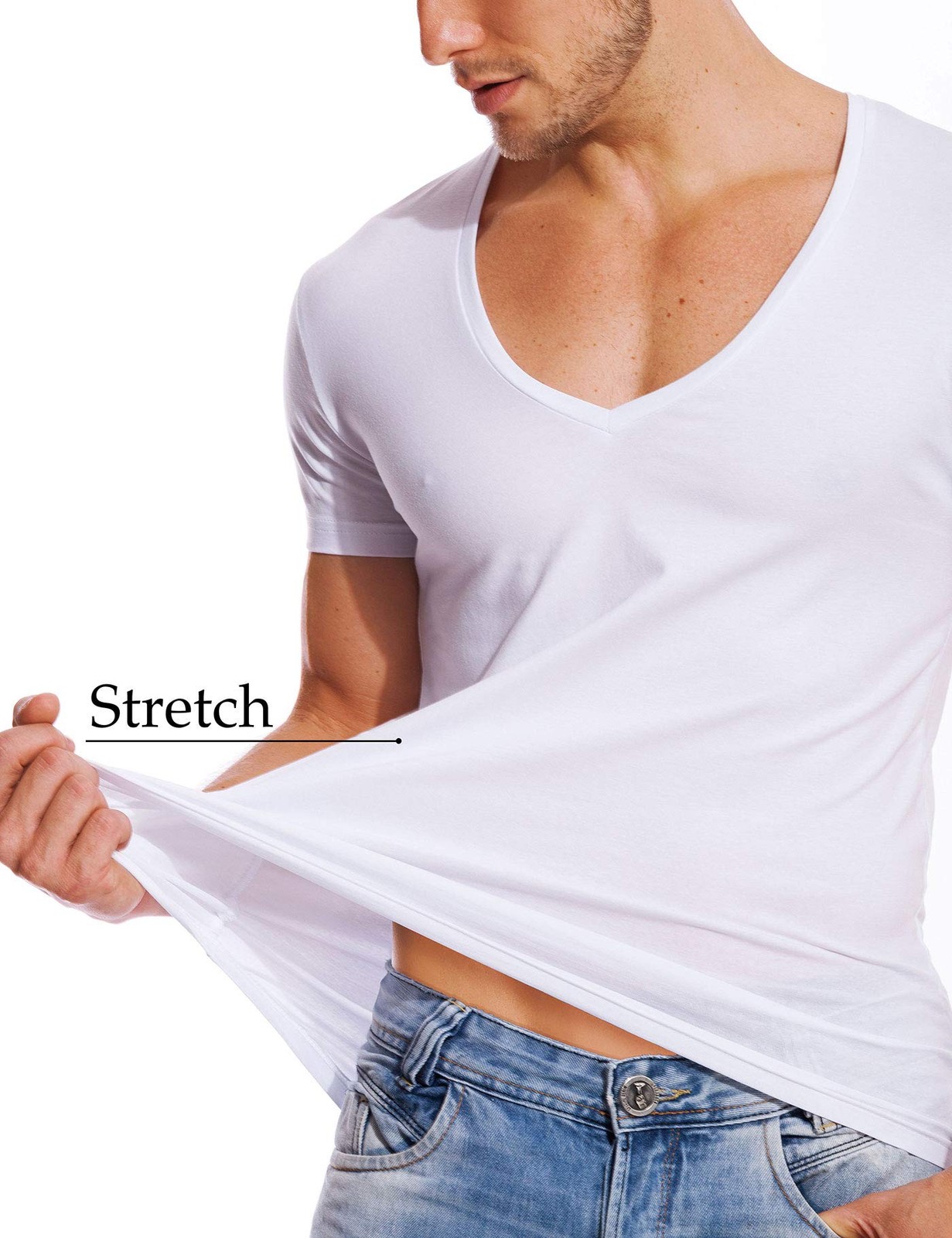 V Neck T Shirts Men Deep V Neck Tee Muscle Slim Fit Low Cut Undershirts White L gallery