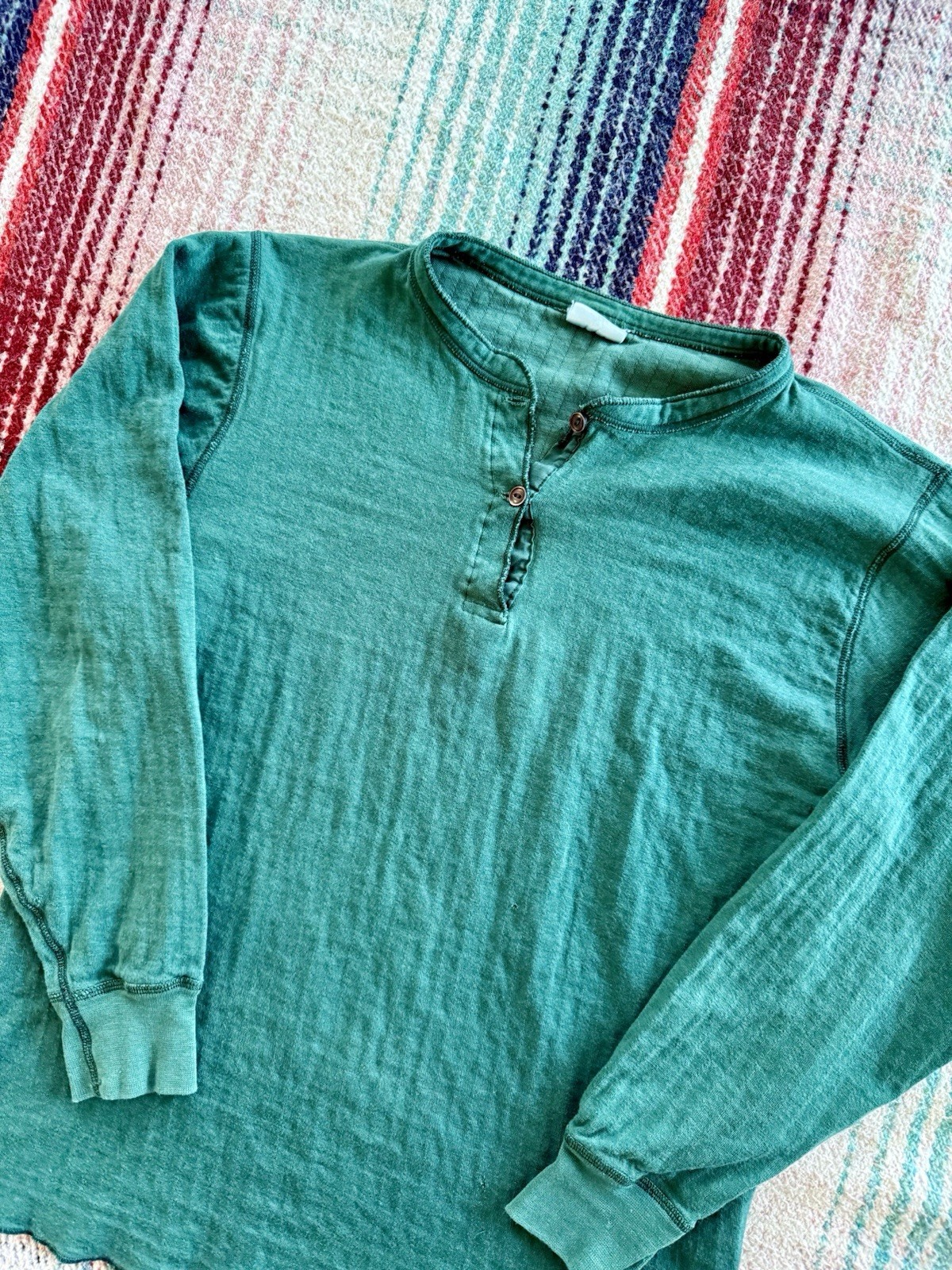 L.L. Bean River Driver Shirt Green Cotton Henley Long Sleeve T-Shirt M gallery