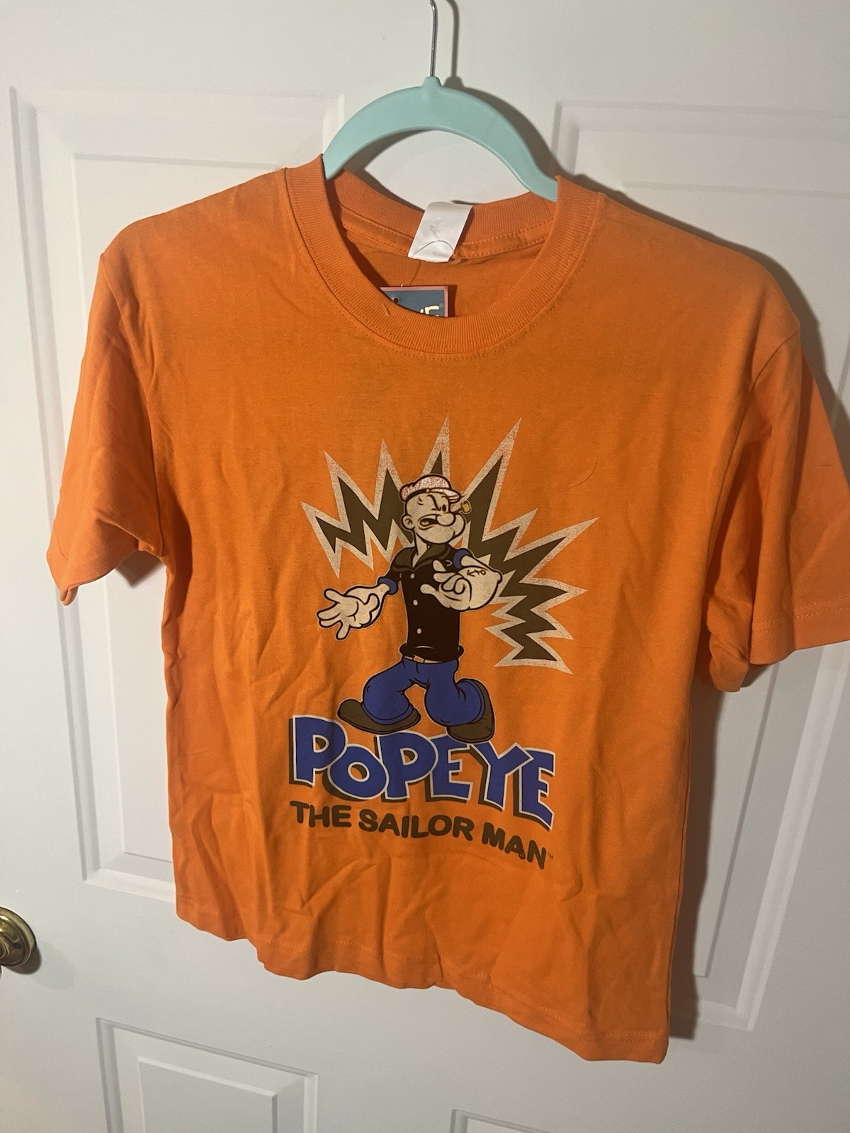Popeye the Sailor T-Shirt Unisex Cotton. Orange With Blue . Size Large /8 . gallery