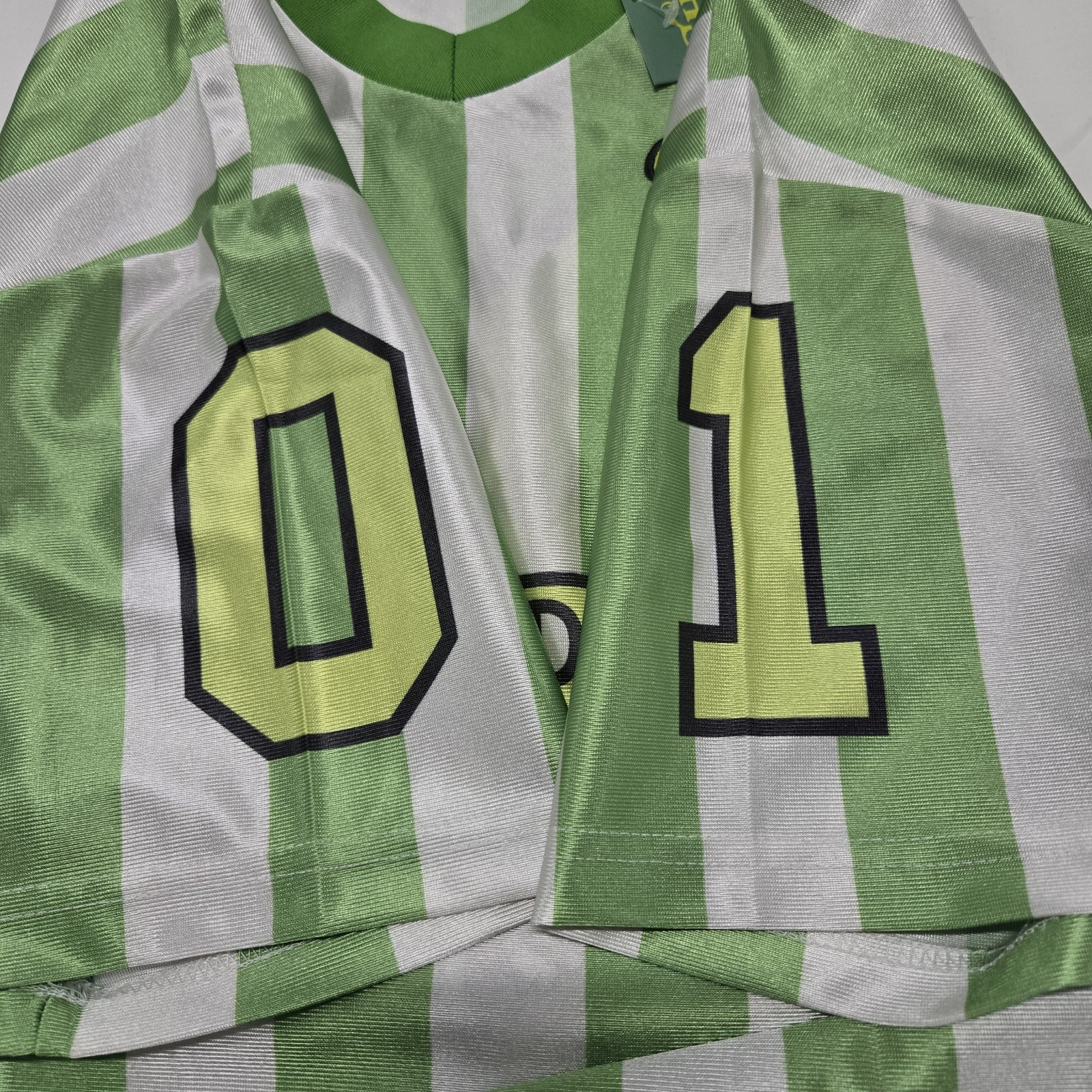 NWT Shrek Striped Football Jersey Embroidered 01 Green White Soccer Shirt XS M L gallery