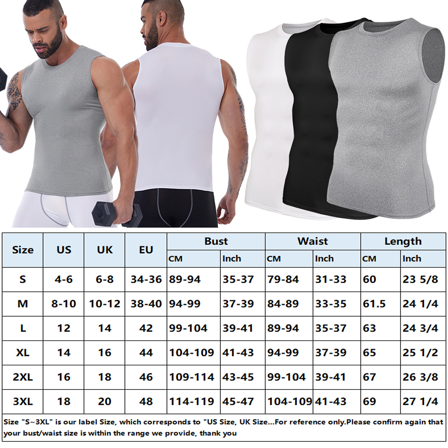 Mens Slimming Activewear Compression Vest T-Shirt QUICK DRY Tank Tops 2 Pack Top gallery