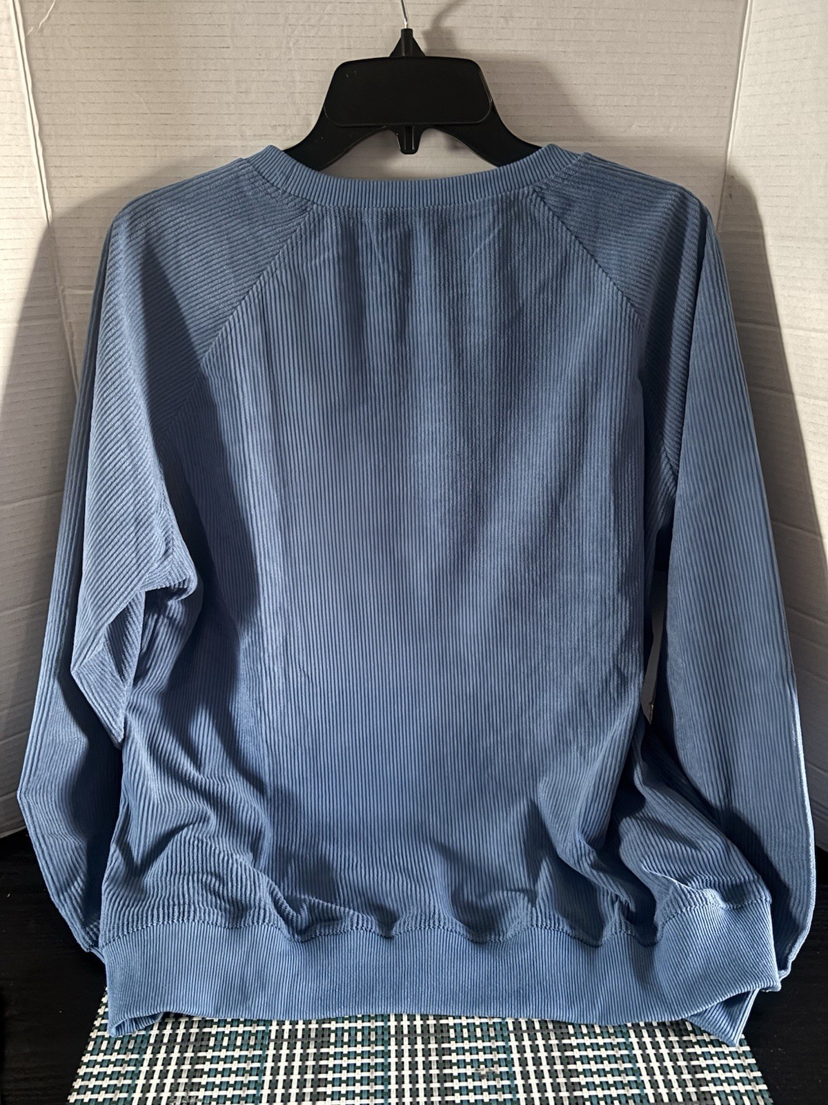 Mens Unbranded Blue Ribbed Long Sleeve Henley Shirt W/Kangaroo Pocket Size Small gallery