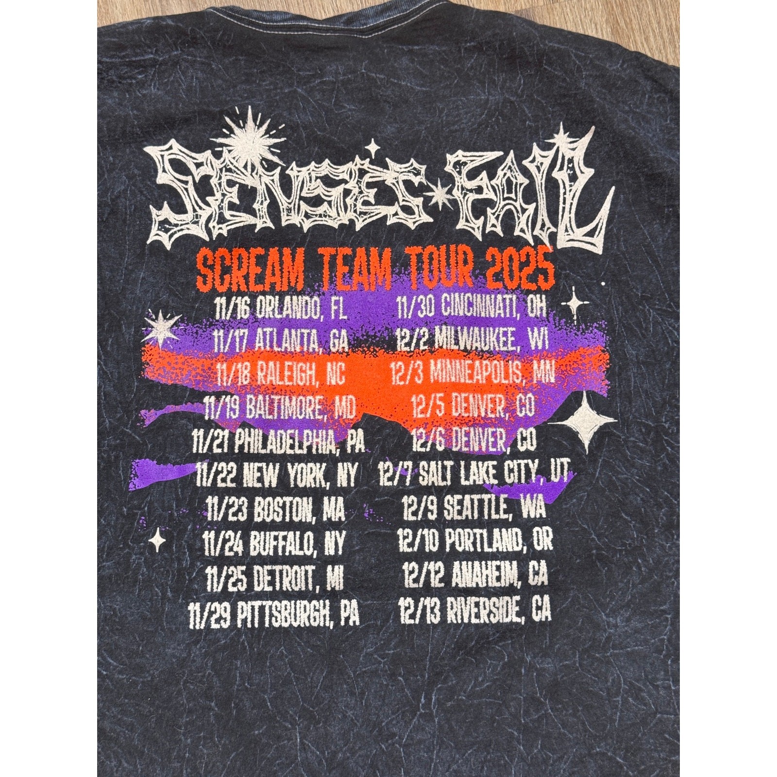 Senses Fail Scream Team Tour 2025 Acid Wash Band Tee Shirt XL Emo Punk Rock gallery