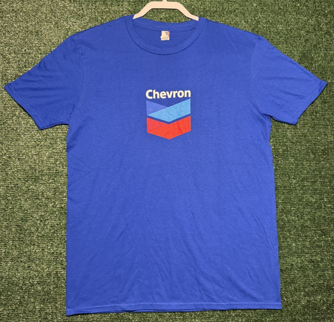 Chevron This is Human Energy TShirt Blue Oil Gas Company Graphic Tee Men's L gallery