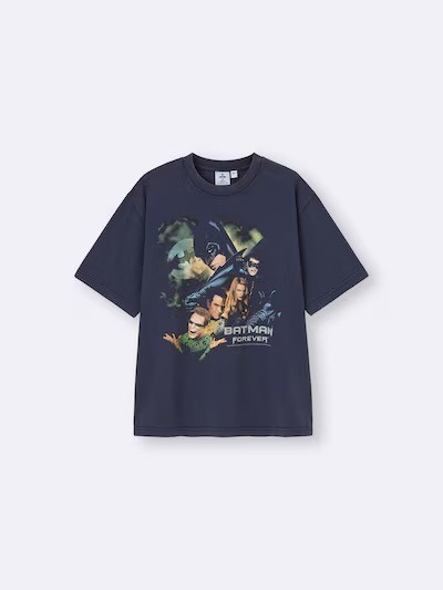 GU Washed Graphic T-Shirt Batman Forever 1995 Movie Poster Vintage Style Japan