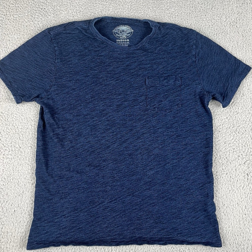 Wallace & Barnes Shirt Mens Medium Indigo Blue Short Sleeve Pocket Crew Neck