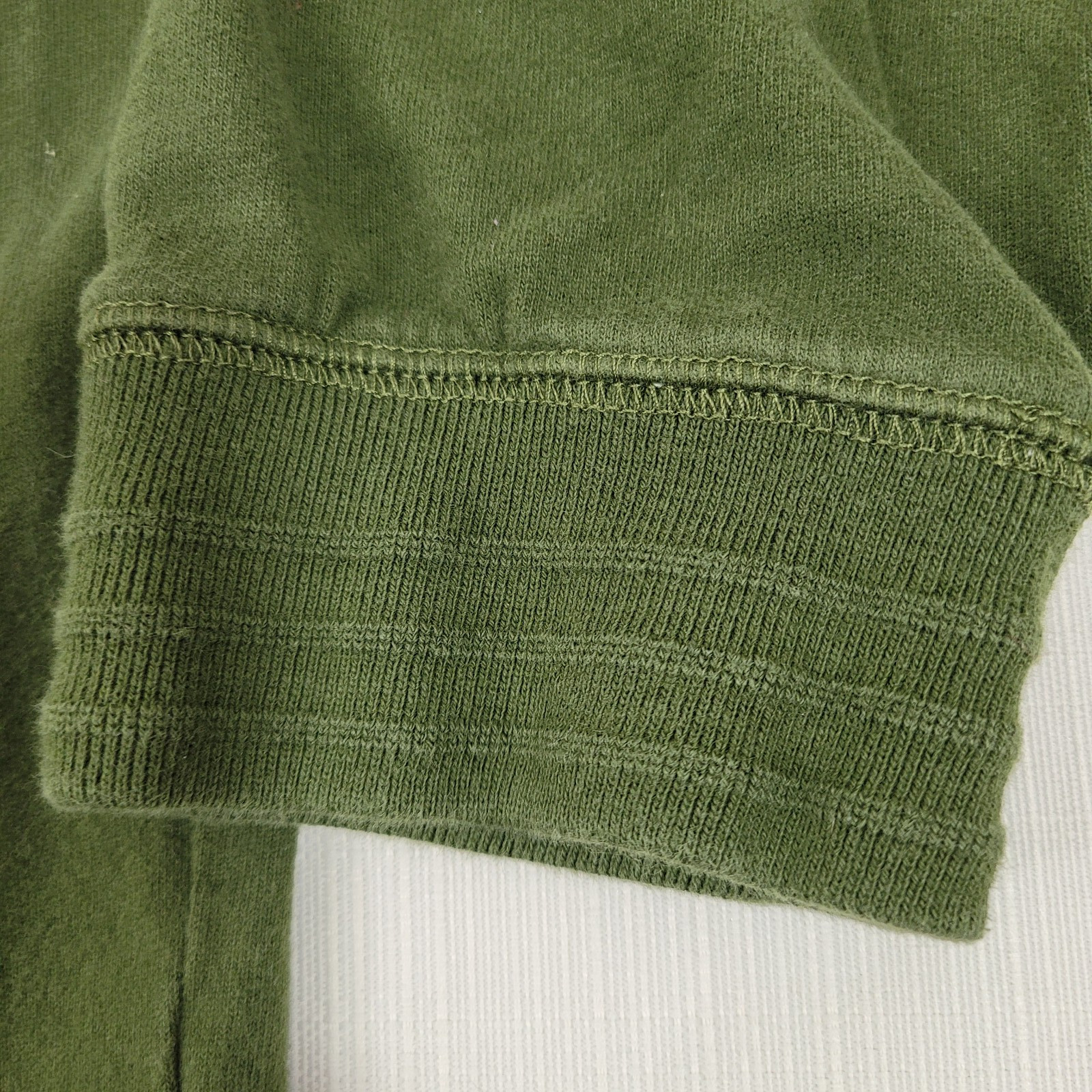St Johns Bay Mens SZ L 46" LS Henley Sueded Jersey Forest Green Ribbed Cuffs gallery