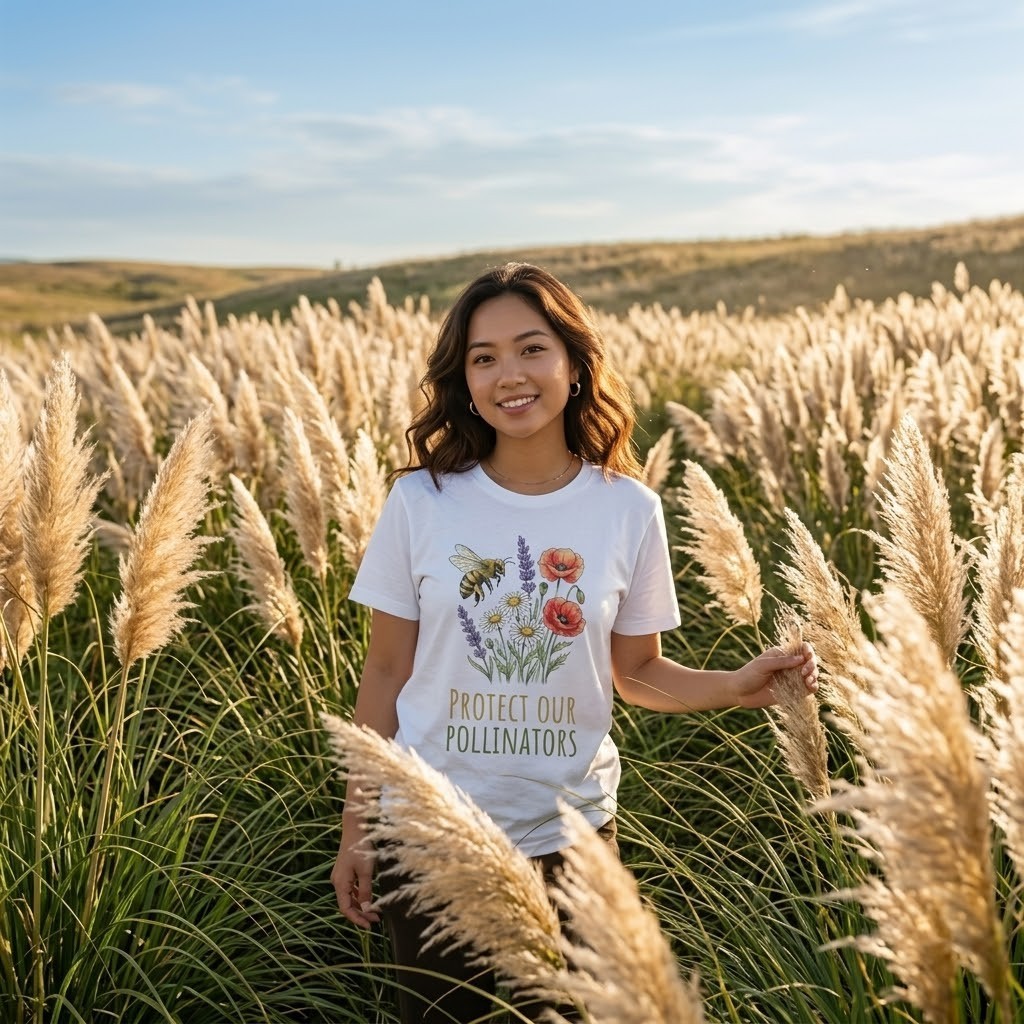 Protect Our Pollinators Flower & Bee T-Shirt, Eco-Friendly Nature Enthusiast Tee gallery